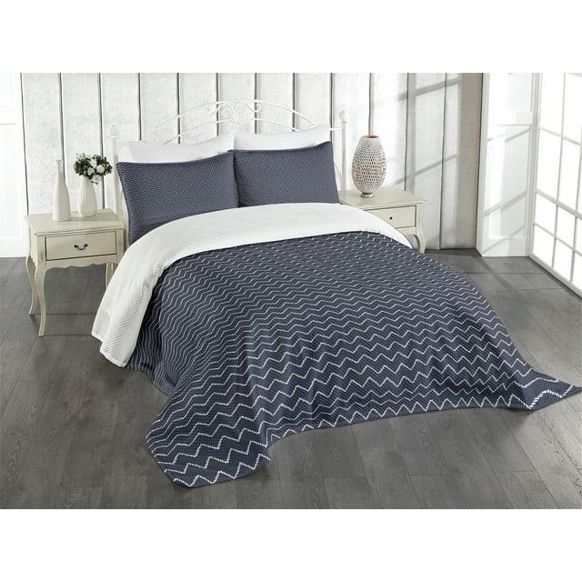 Ambesonne Ambesonne Navy Blue Bedspread Set  Chevron Zigzag Themes  Navy Blue and White