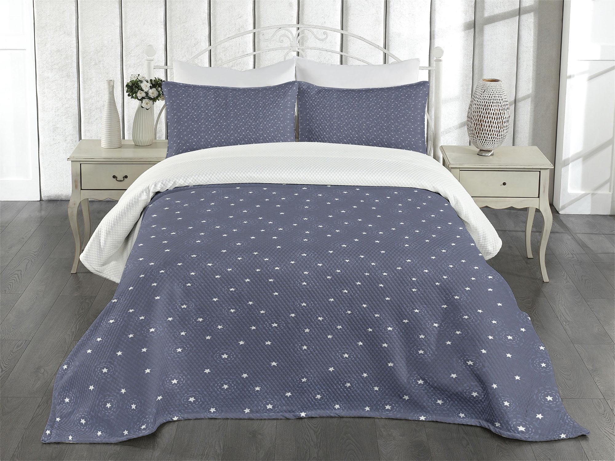 King White and Blue Quilted Bedspread Set with Shams