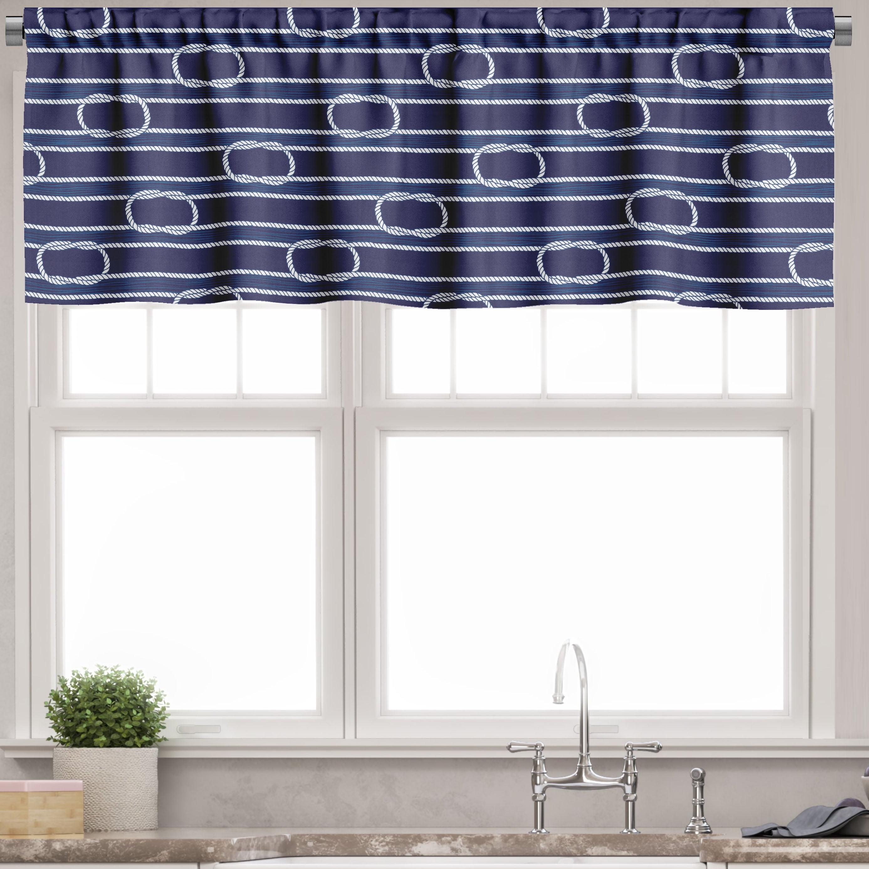 Navy Blue Marine Knots Pattern Satin Valance Set