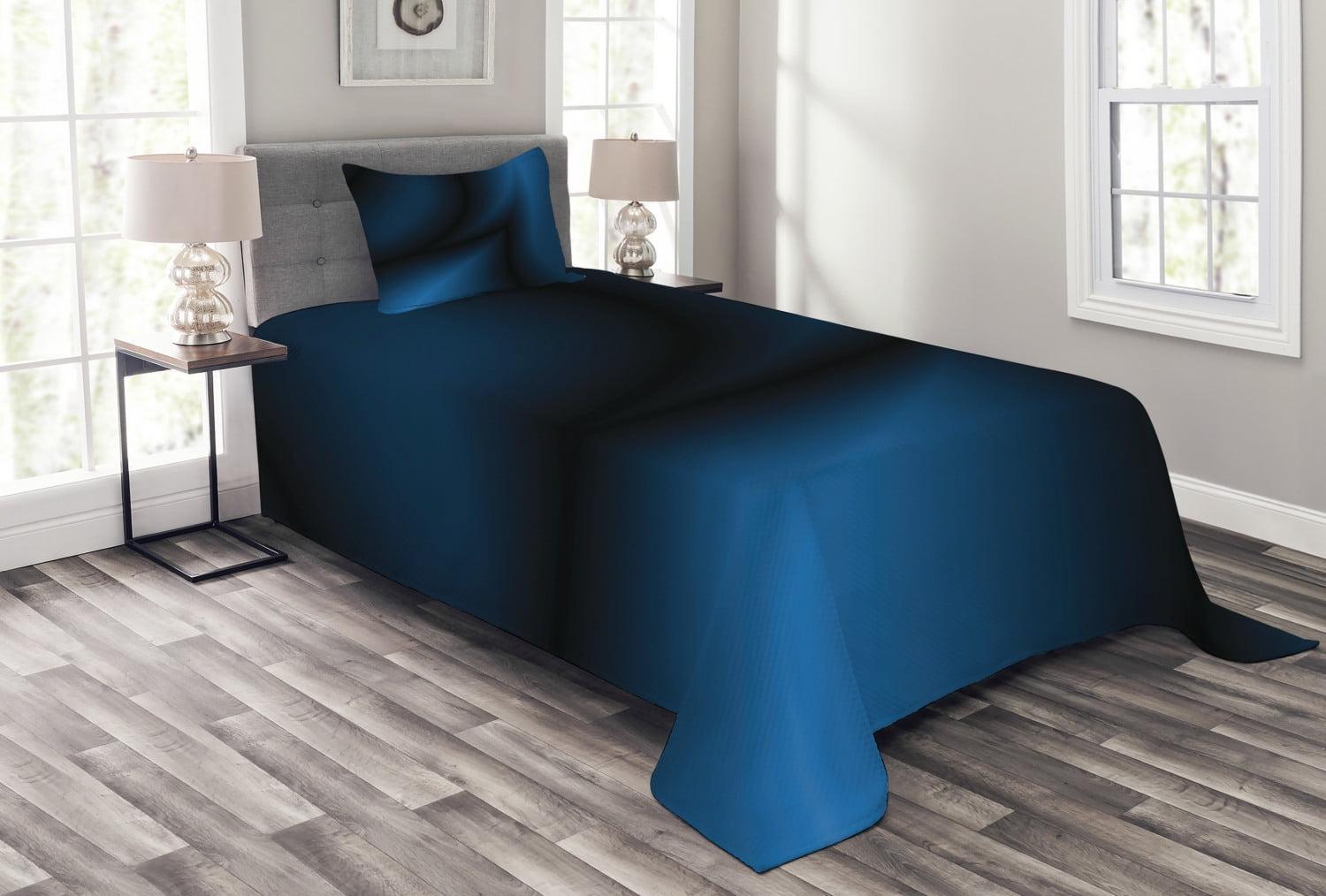 Ambesonne Navy Bedspread Set Deep in the Ocean Sealife Dark Blue