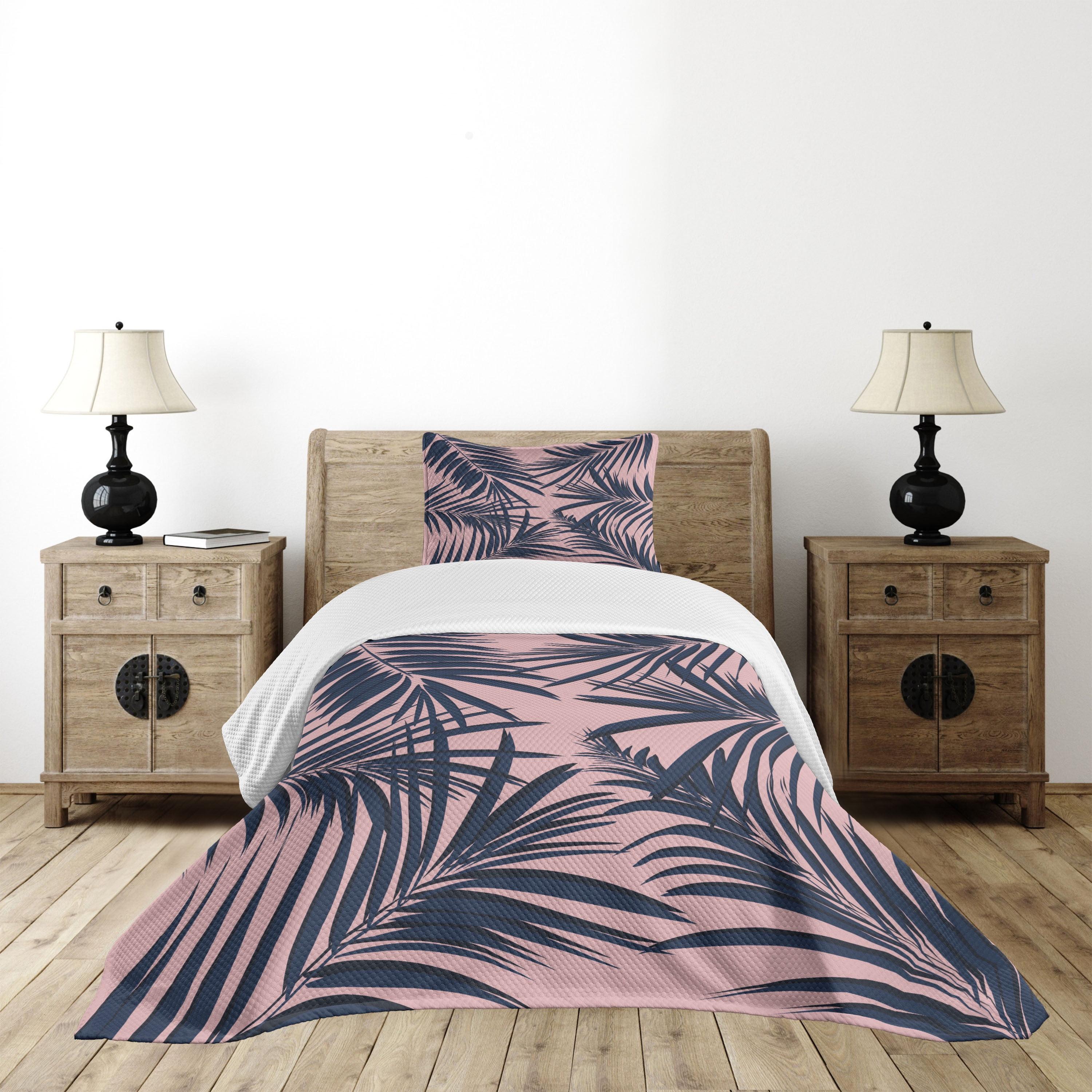 Blush and Navy Polyester Twin Bedspread Set