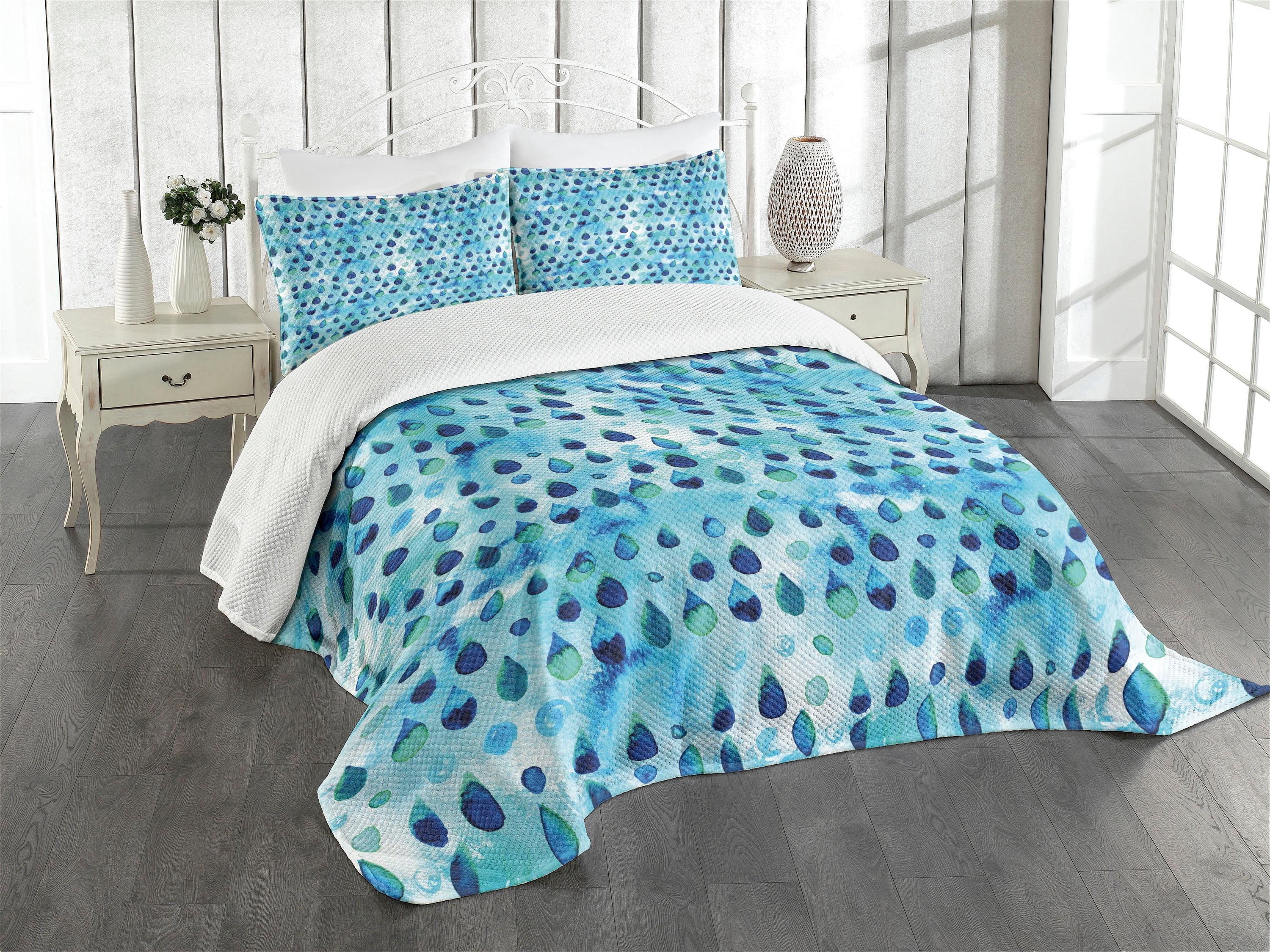 Navy and Turquoise Quilted Twin Bedspread Set