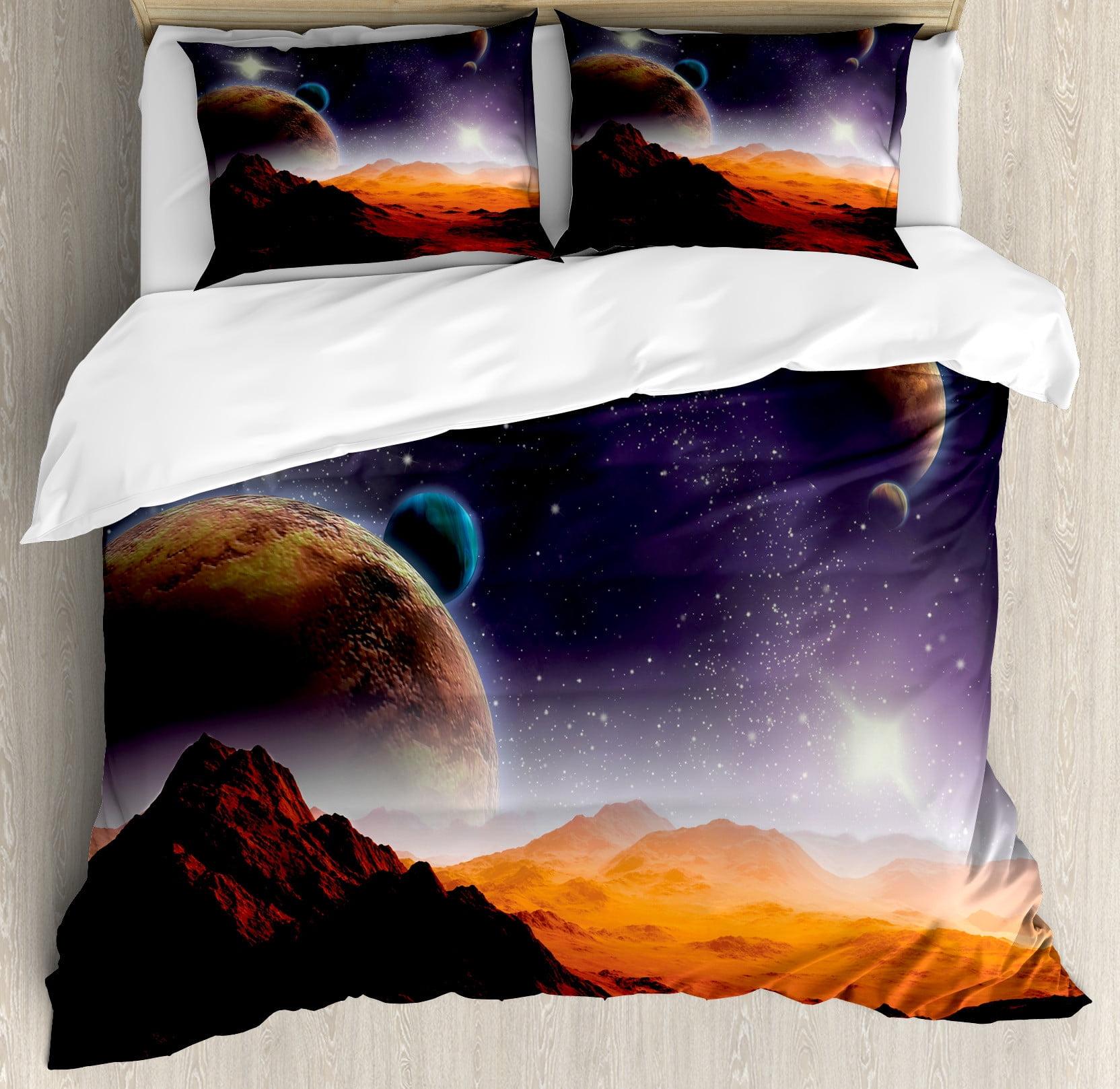 King Purple and Dark Orange Nebula Duvet Cover Set