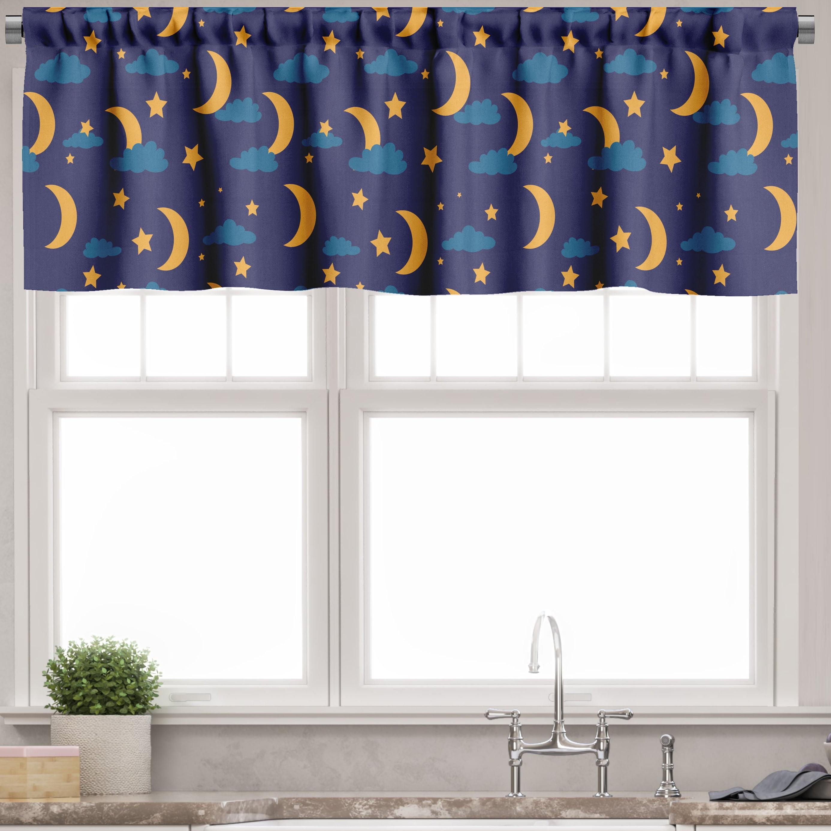 Ambesonne Ambesonne Night Valance Pack of 2 Bedtime Crescent Moon Clouds Pale Orange and Indigo
