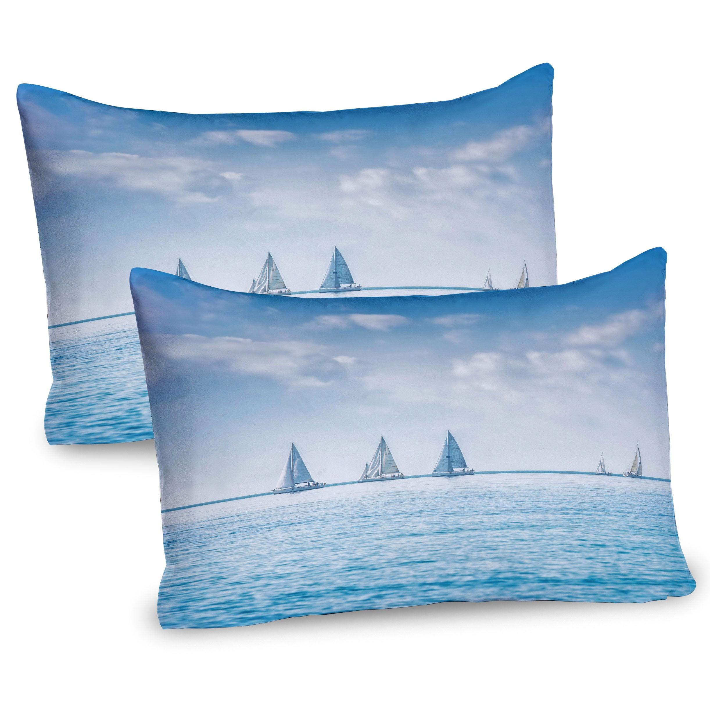 Pale Blue and White Sail Boats Microfiber Pillow Sham Set