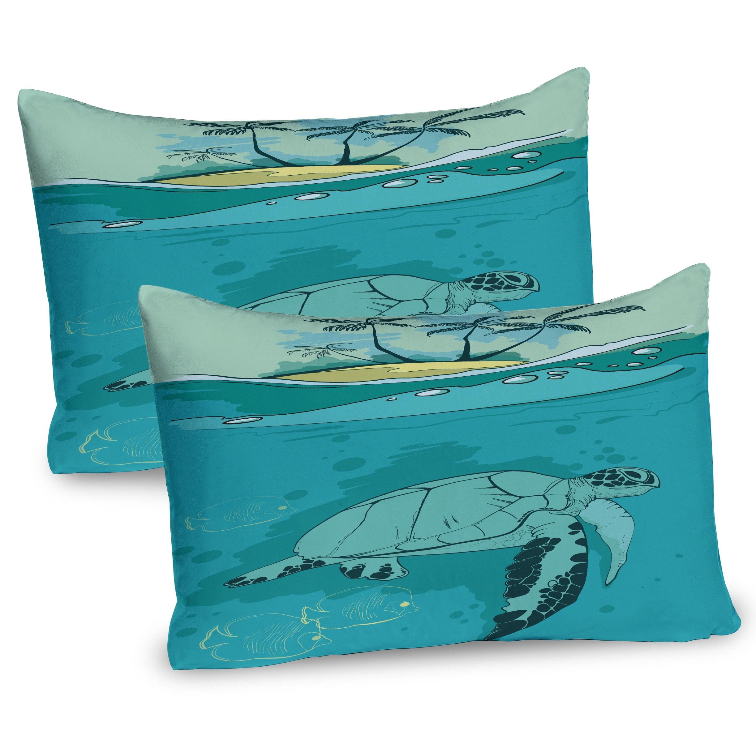 Turquoise Teal Green Sea Turtle Microfiber Pillow Shams, 30" x 20", Set of 2