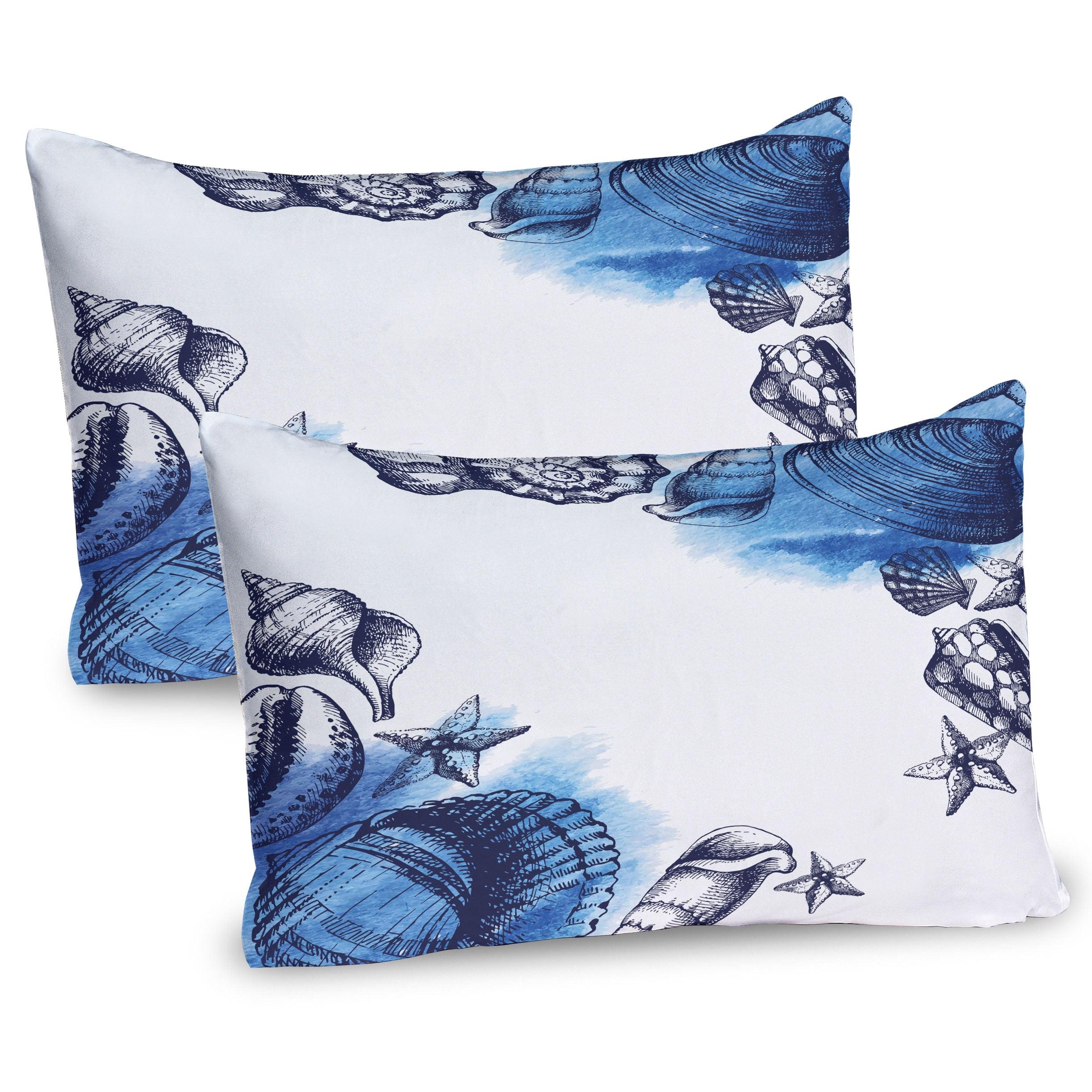 Navy Blue and White Ocean Sealife Microfiber Pillow Shams, 2 Pack