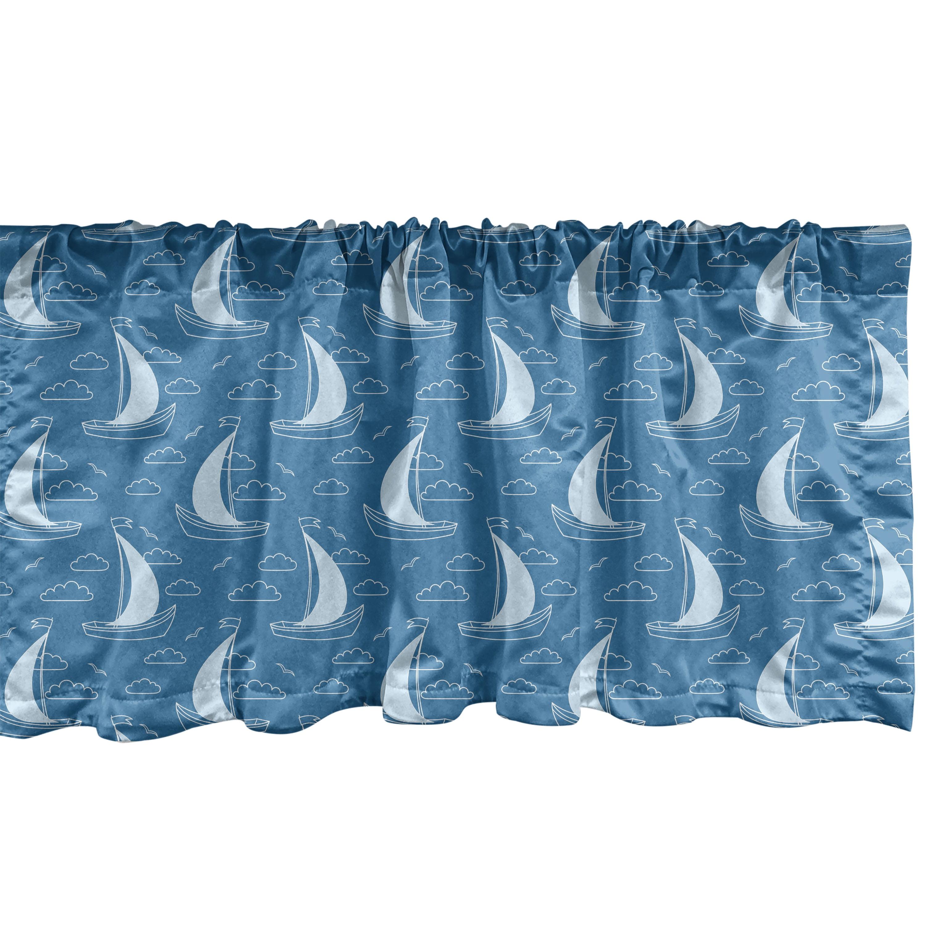 Ambesonne Sea Valance Pack of 2 Nautical Foamy Lines Drawing Sea Blue Ivory