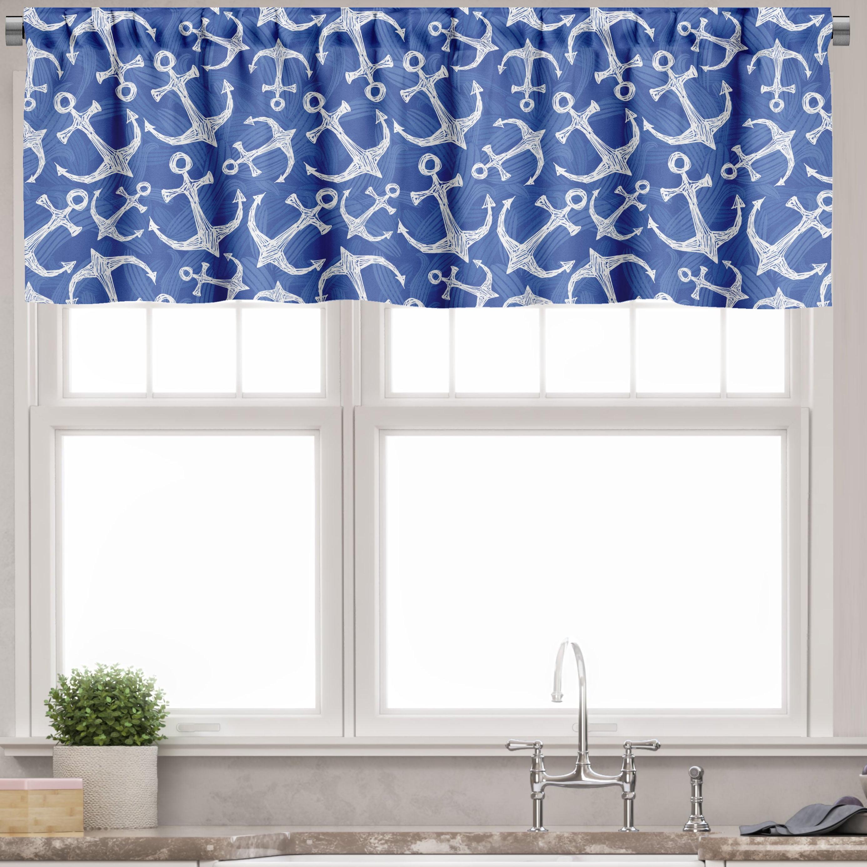 Azure Blue and White Nautical Rod Pocket Valance Set