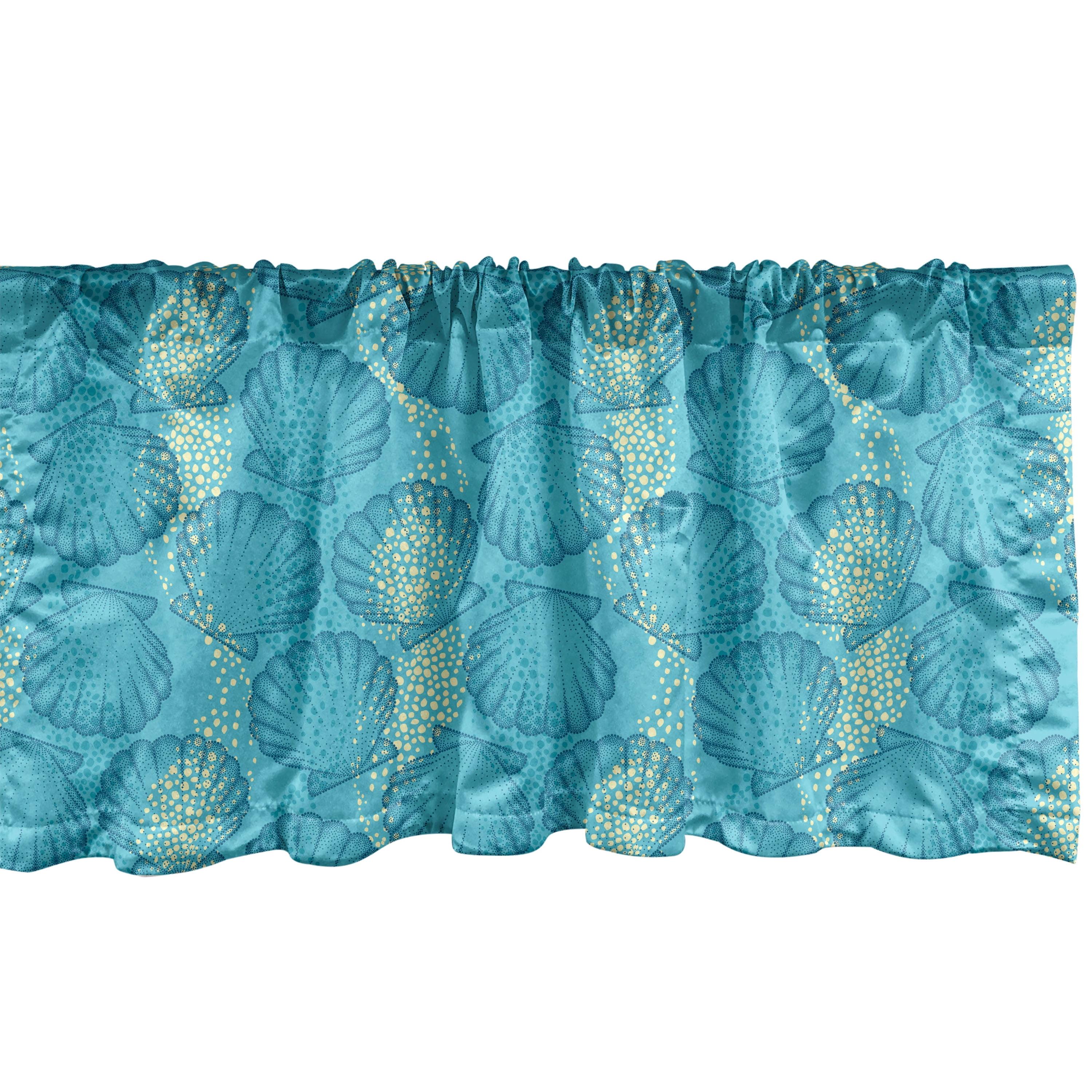 Sky Blue and Beige Scallop Sea Shells Satin Valance Set