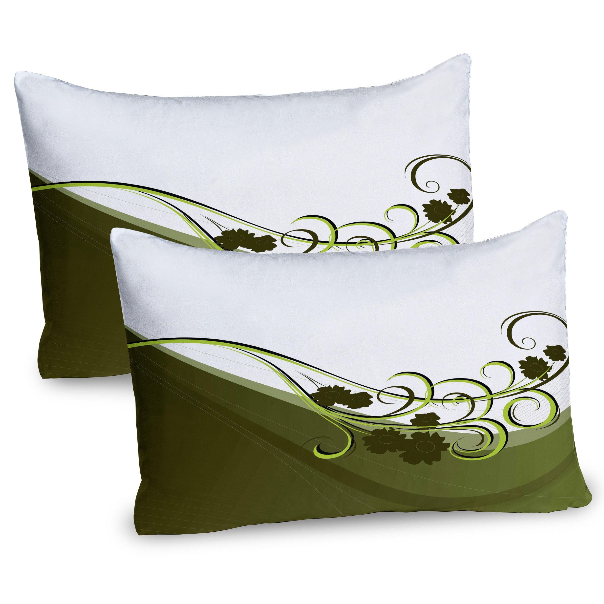 Olive Green and White Microfiber Pillow Sham Set