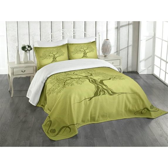Ambesonne Ambesonne Olive Green Bedspread Set Olive Tree Pattern Olive Green