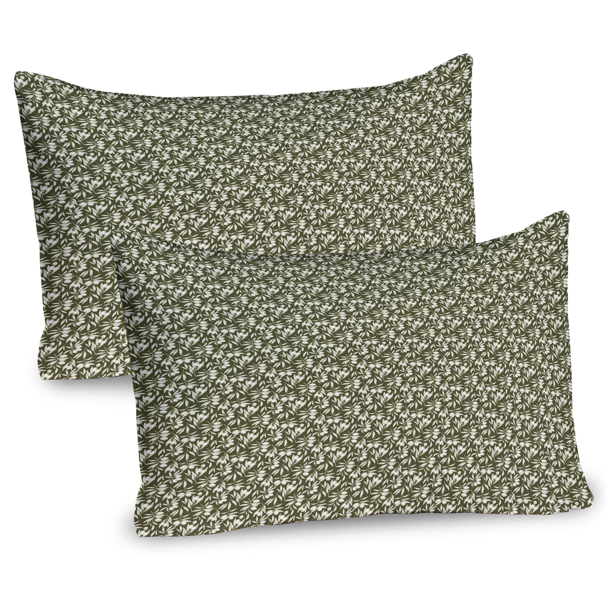 Olive Green and White Microfiber Pillow Shams Set of 2