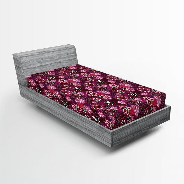 Ambesonne Microfiber Floral Fitted Sheet
