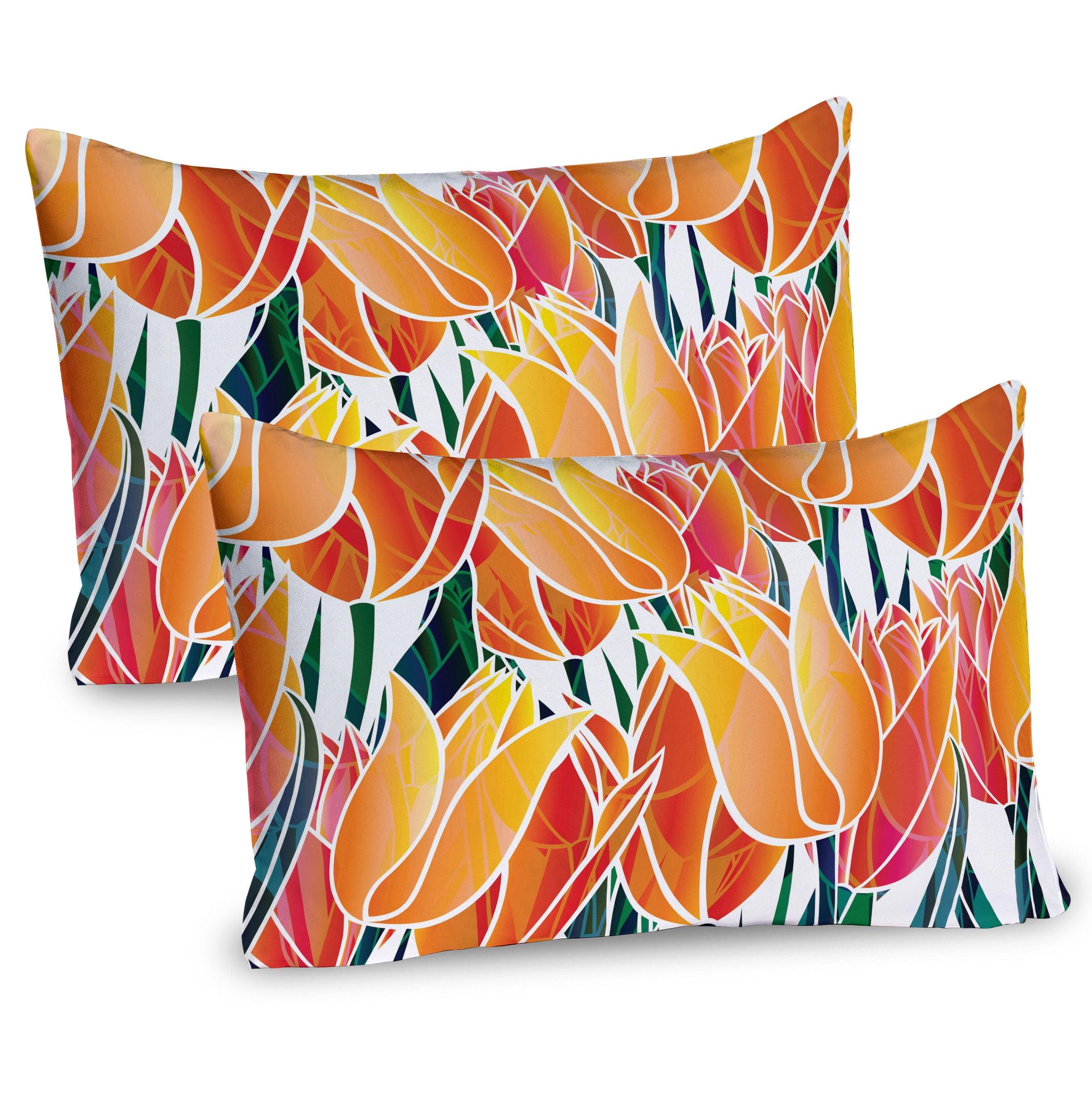 Ambesonne Orange Pillow Sham 2 Pack Floral Tulip Garden - Orange