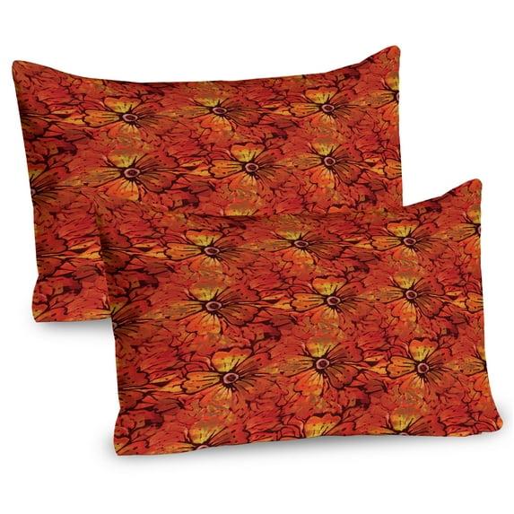 Ambesonne Ambesonne Orange Pillow Sham 2 Pack Grungy Flower Romantic  Orange
