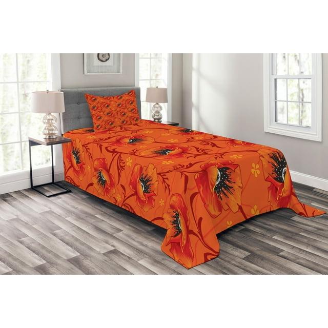 Ambesonne Ambesonne Orange Bedspread Poppy Flower Romance