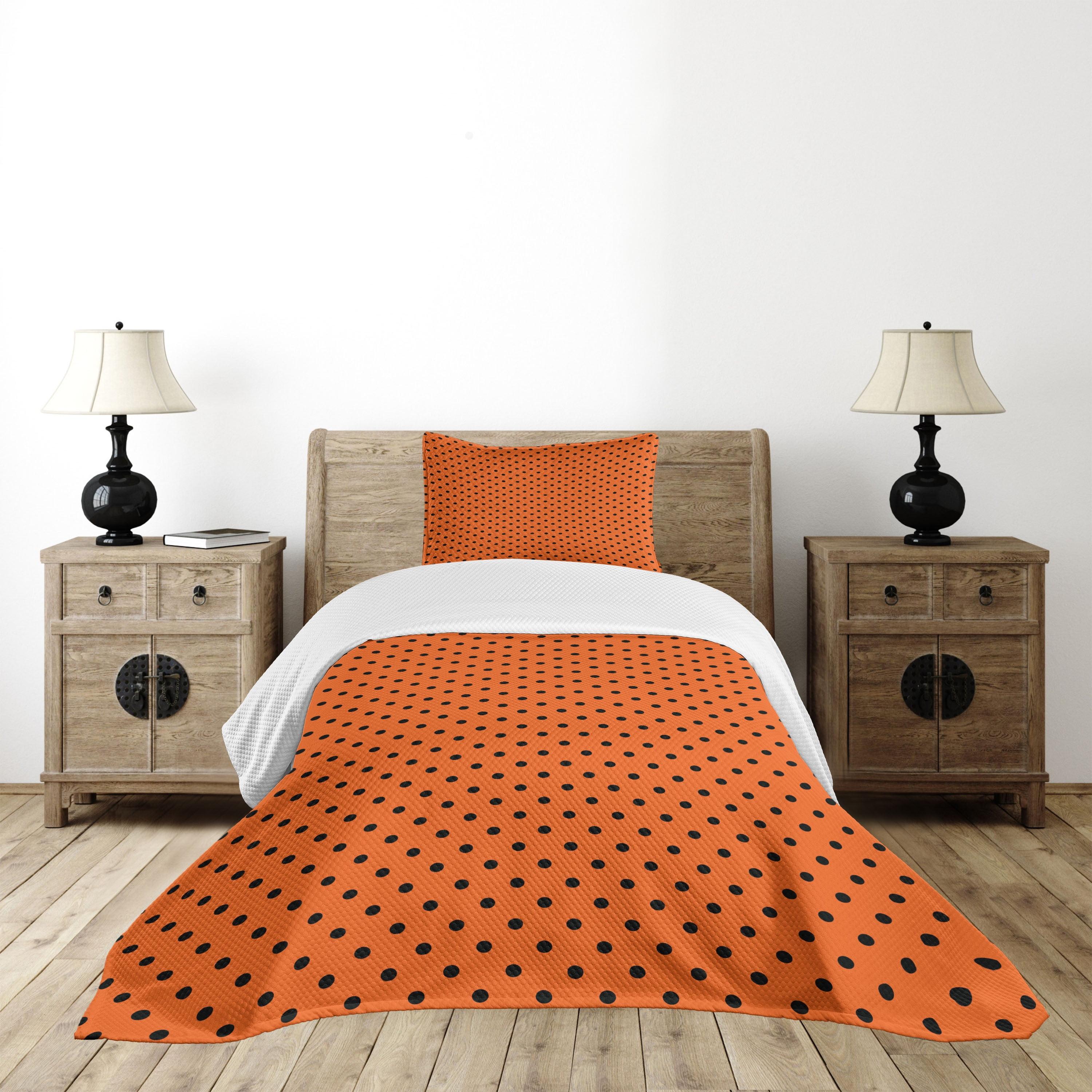 Ambesonne Orange Bedspread Set Vintage Polka Dots Tile Orange Black