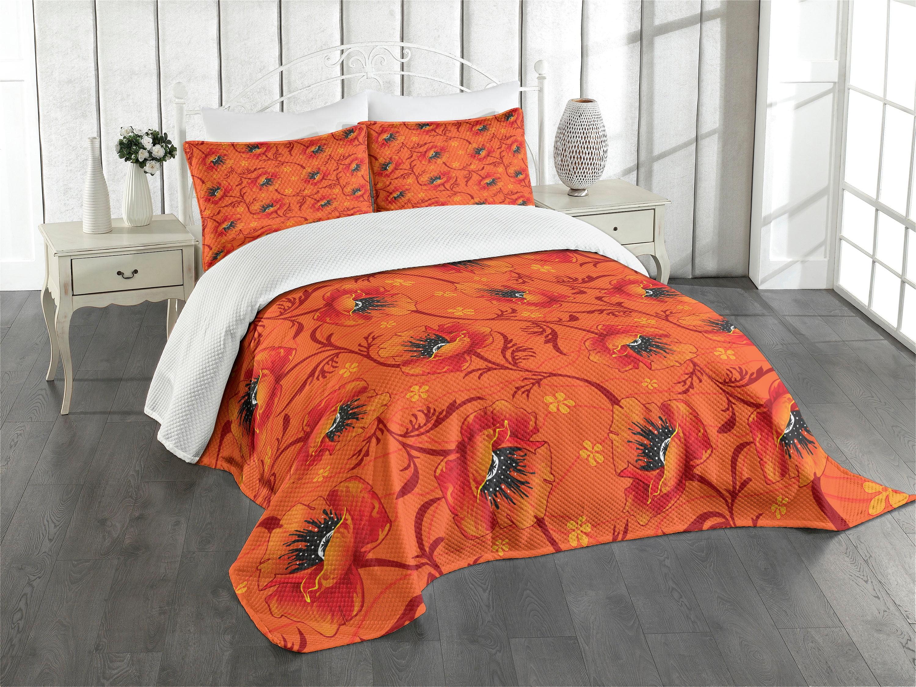 Ambesonne Ambesonne Orange Bedspread Poppy Flower Romance