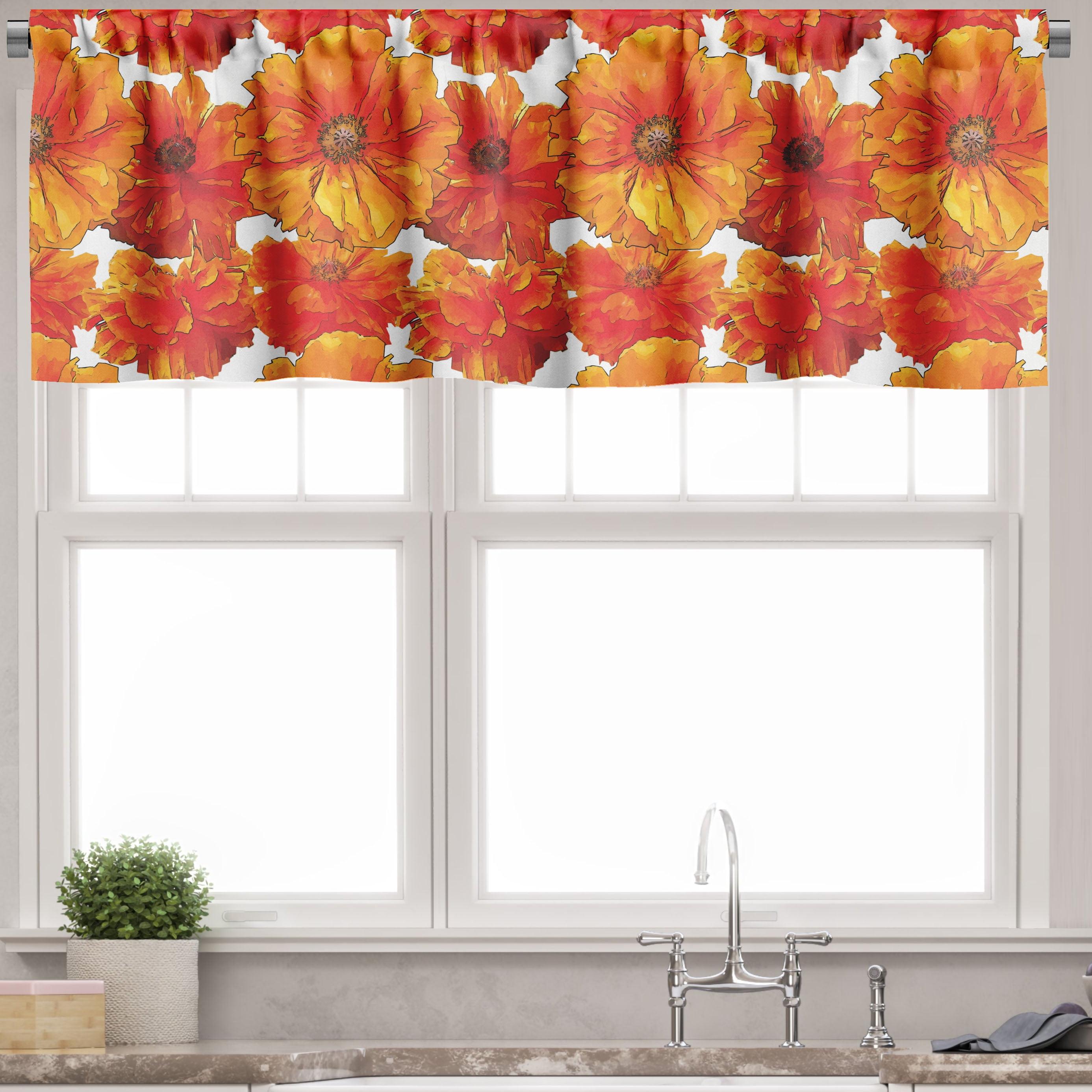 Burnt Orange White Bohemian Floral Rod Pocket Valance Set