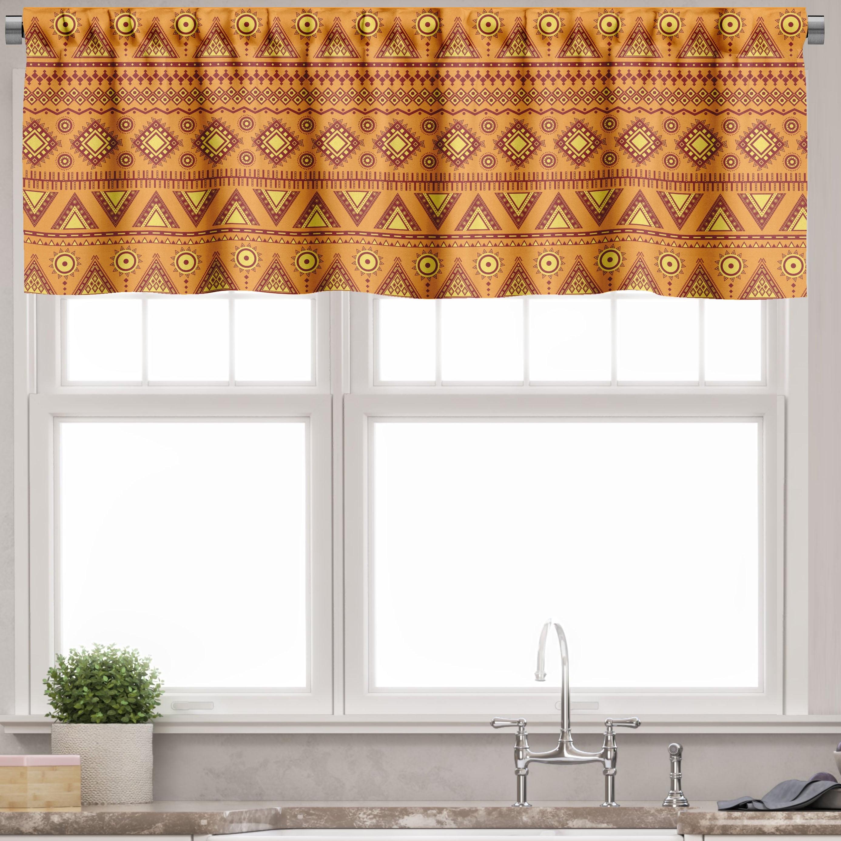 Aztec Sun Geometric Pale Orange Burgundy Rod Pocket Valance Set