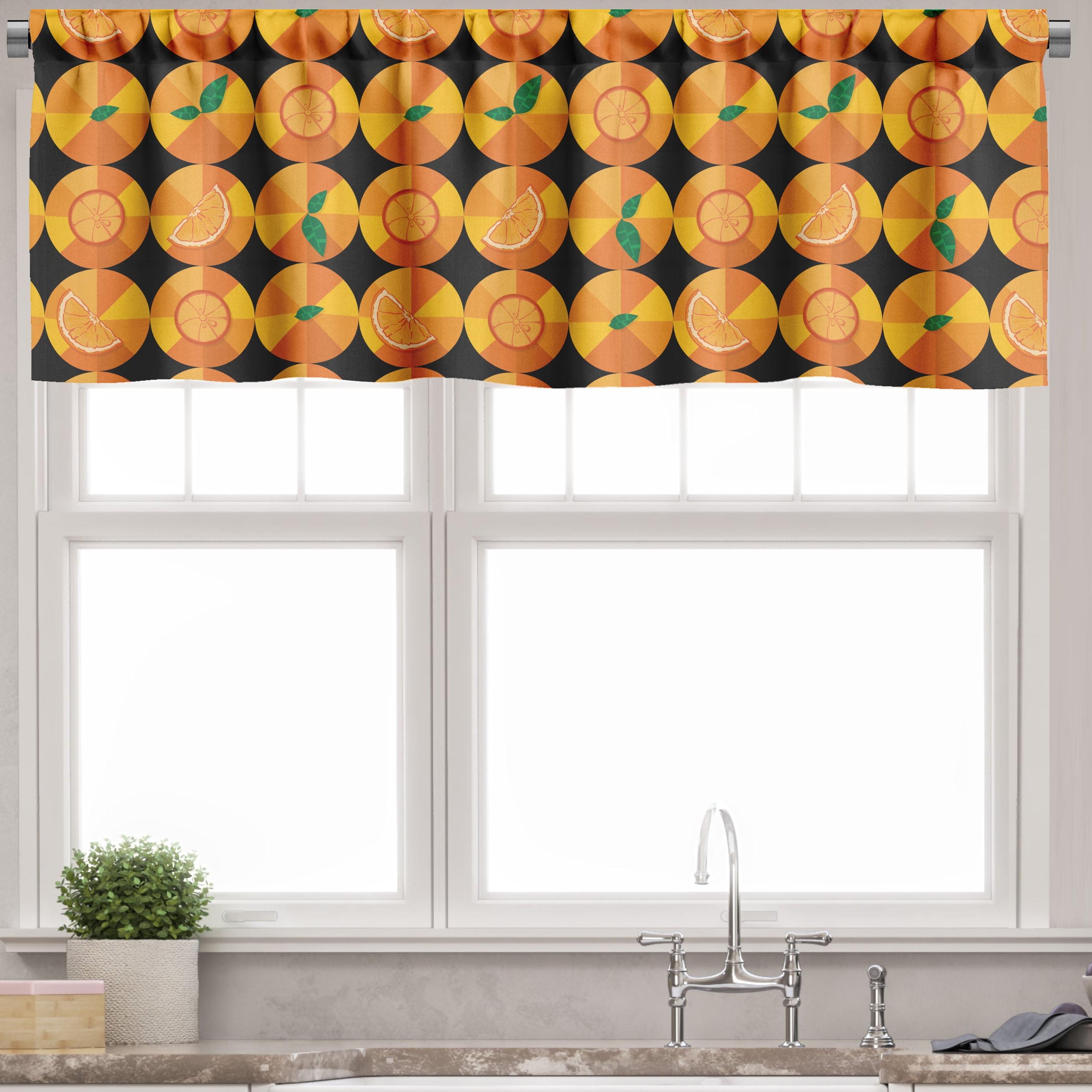 Charcoal Grey and Orange Citrus Art Rod Pocket Valance Set