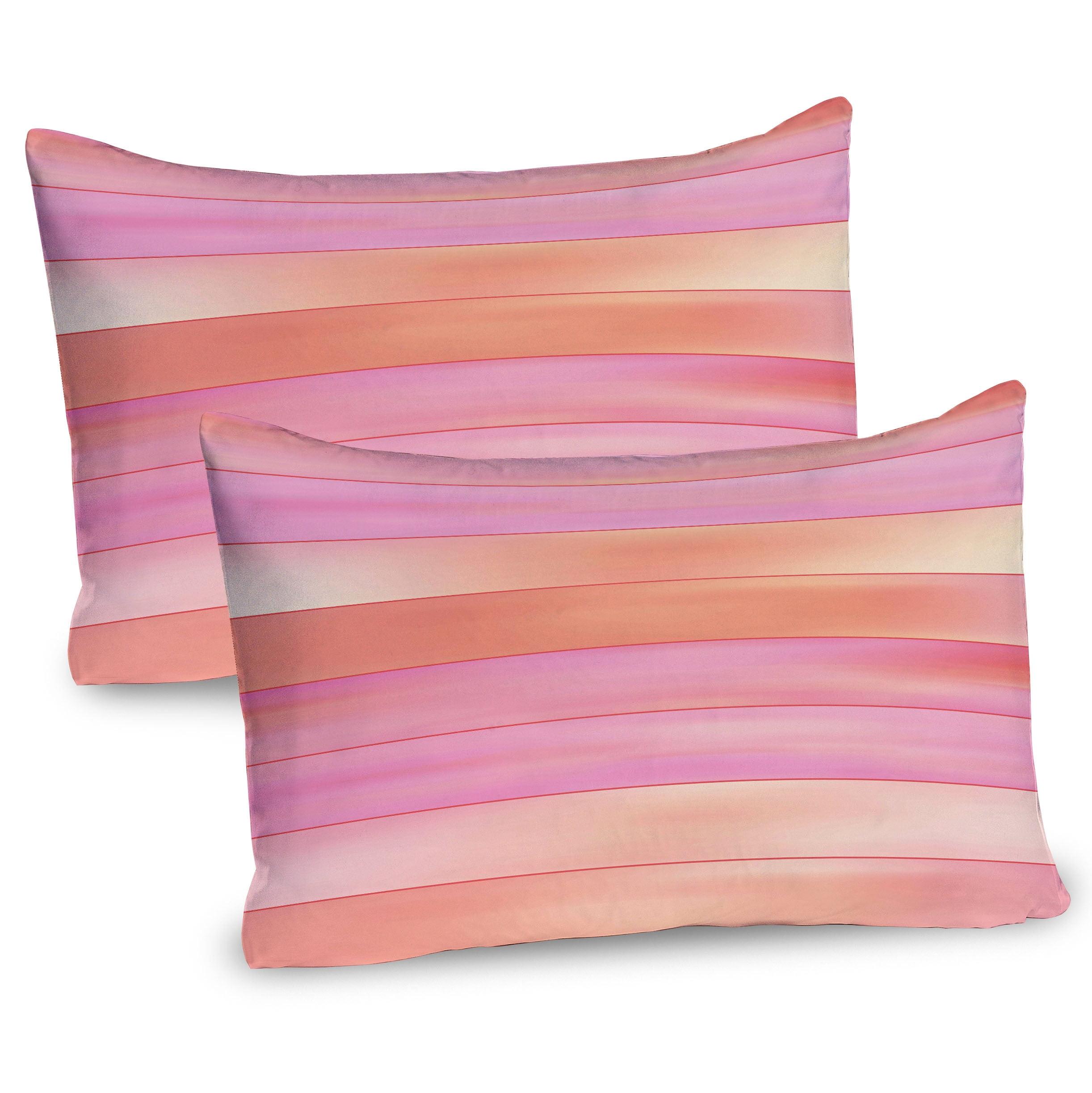 Ambesonne Orange and Pink Pillow Sham 2 Pack Pastel Lines Pale Orange Pink