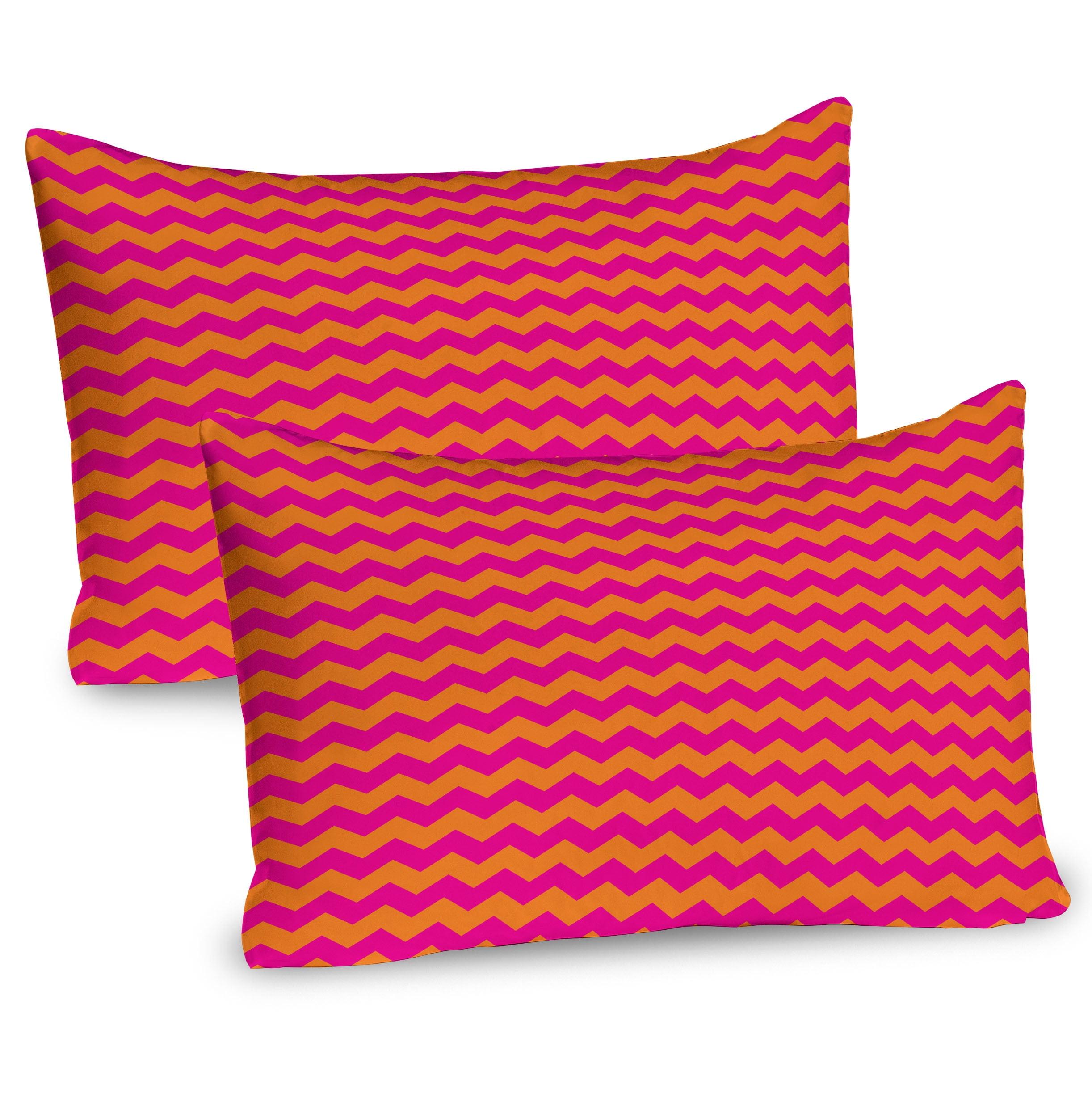 Ambesonne Orange and Pink Pillow Sham 2 Pack Zigzag Chevron Line Orange Magenta