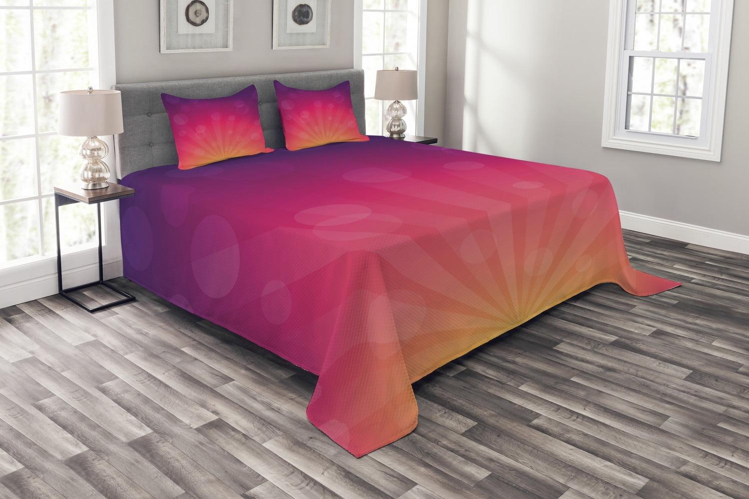 Ambesonne Orange and Pink Bedspread Set Ombre Circles Orange Purple Pink