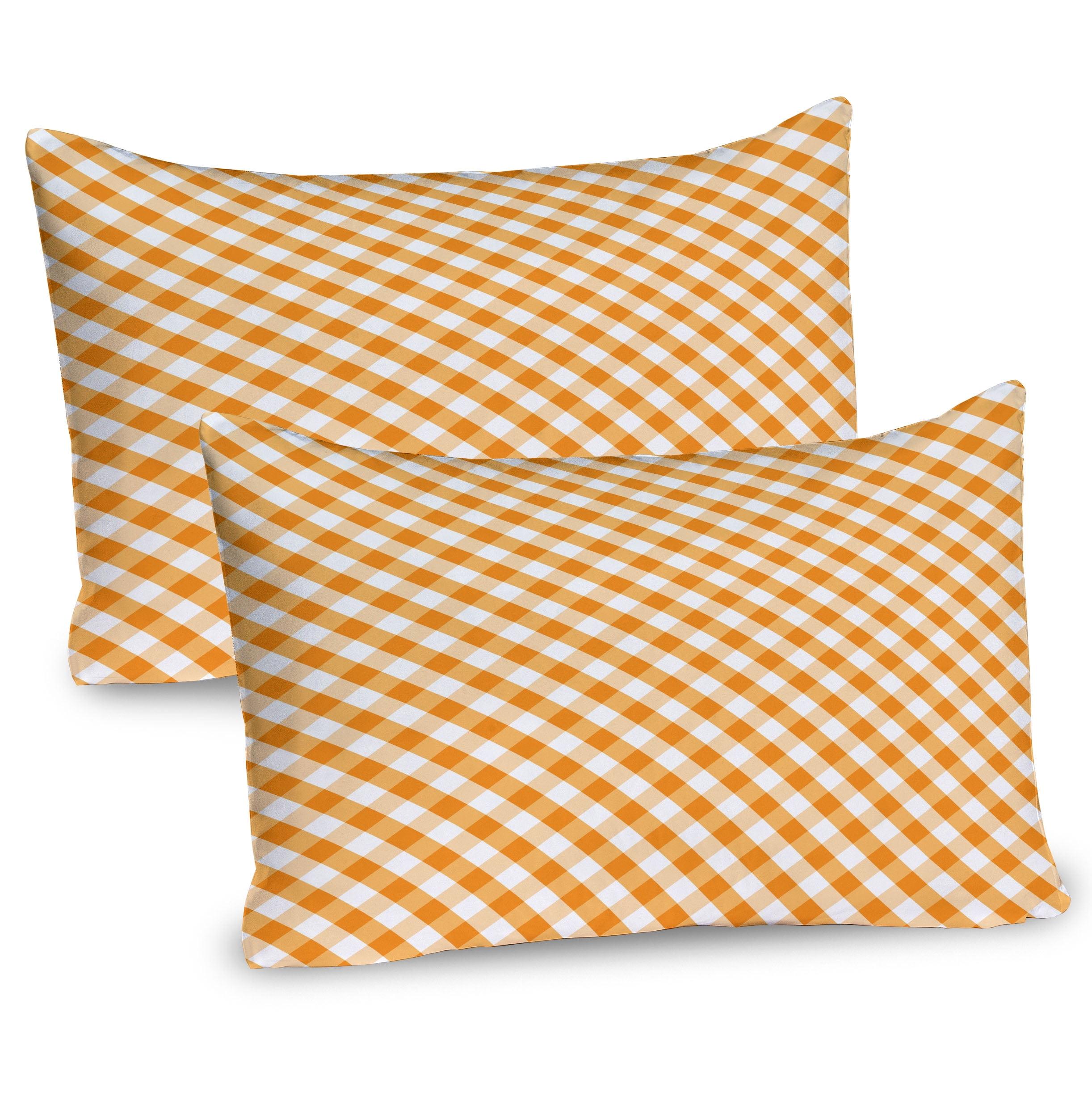 Ambesonne Orange and White Pillow Sham 2 Pack Gingham Checks Orange and White