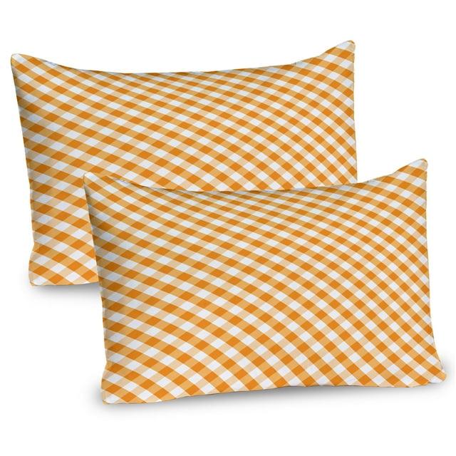 Ambesonne Ambesonne Orange and White Pillow Sham 2 Pack Gingham Checks Orange and White