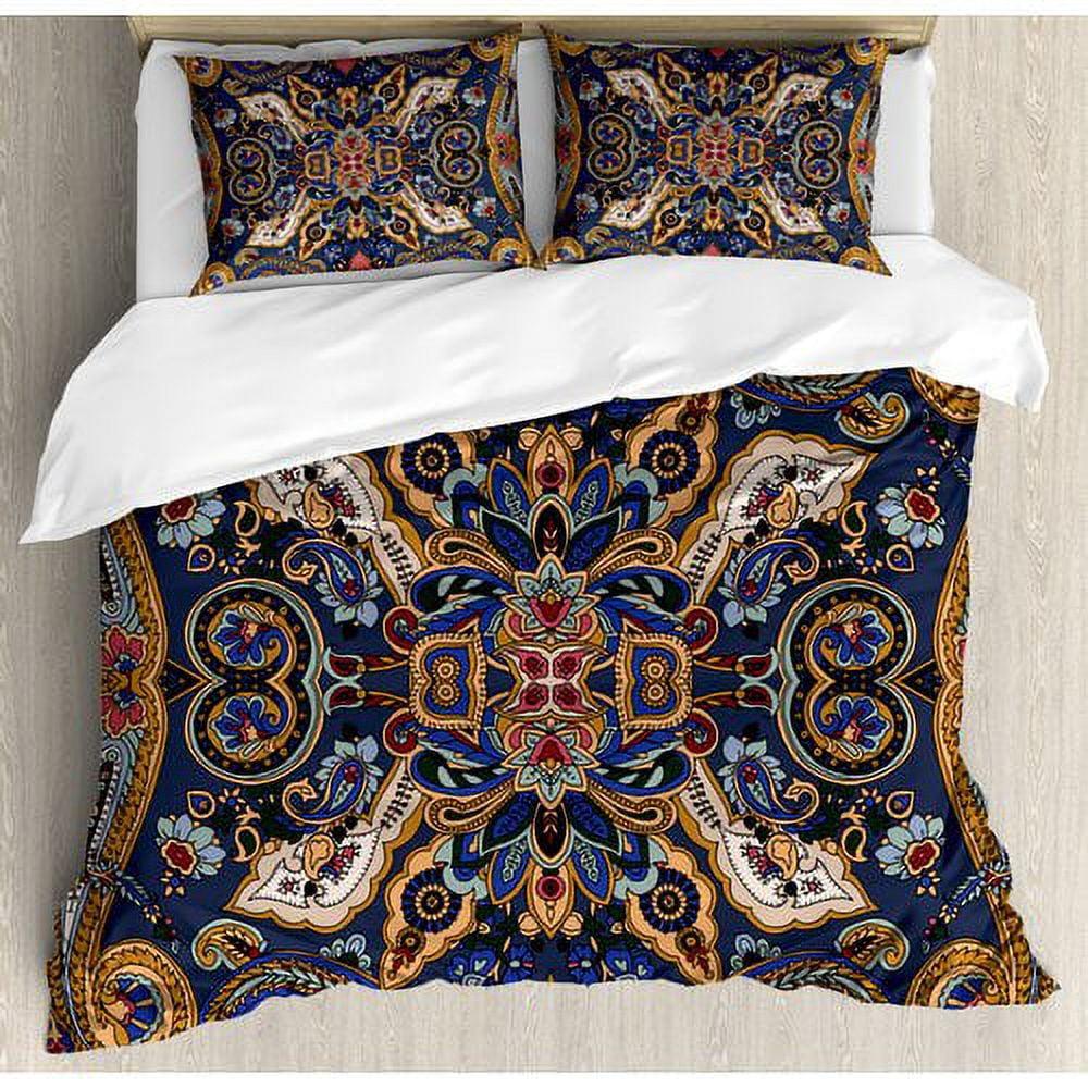 King Blue and Brown Paisley Microfiber Duvet Cover Set