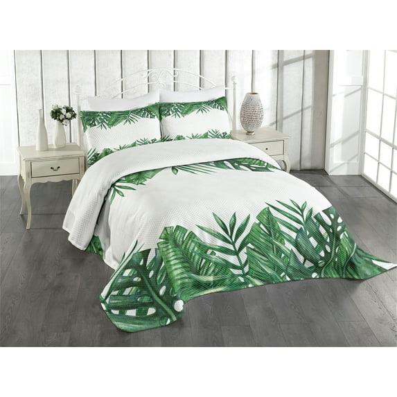 Ambesonne Ambesonne Palm Leaf Bedspread Set Forest Leaves Frame Hunter Green