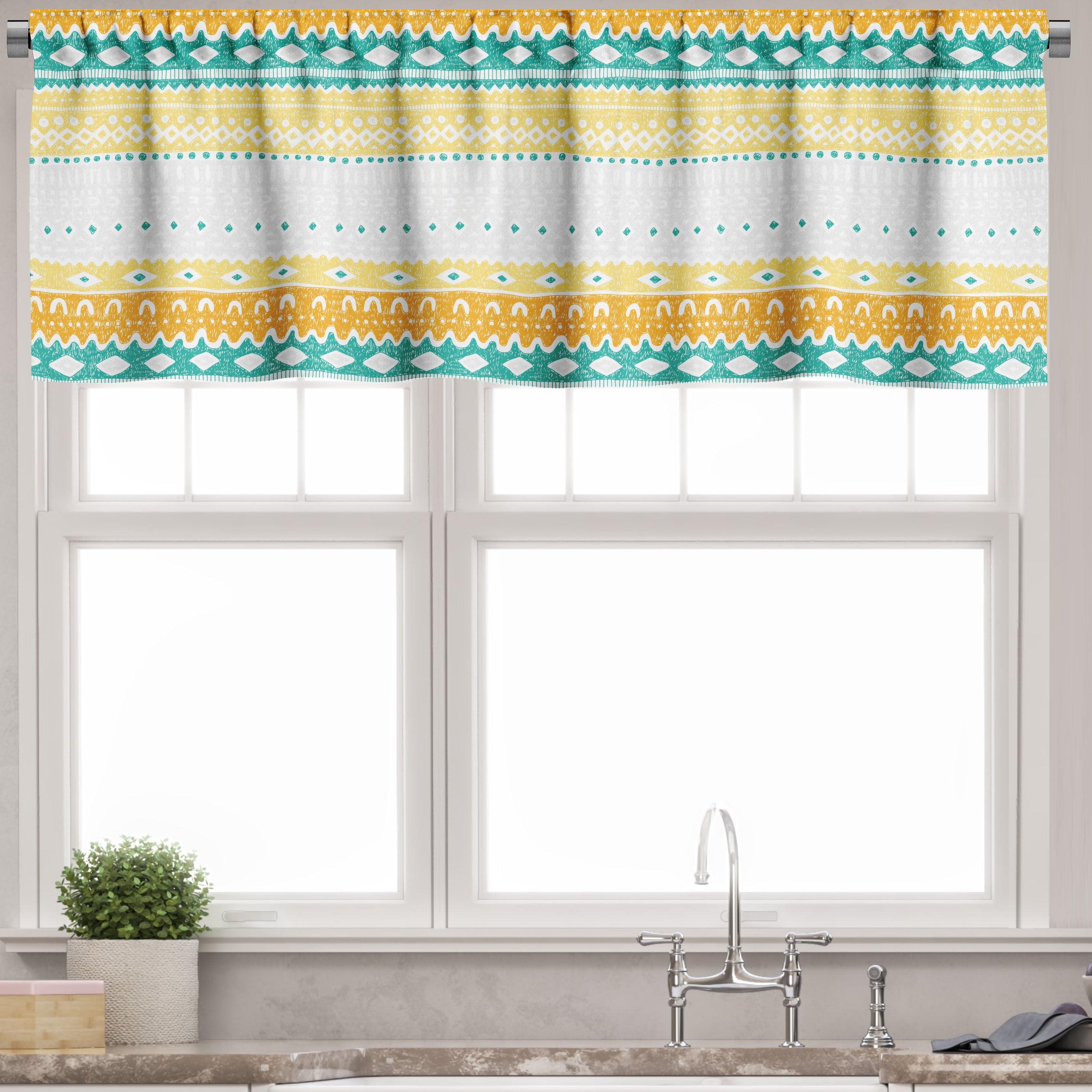 Ambesonne Pastel Valance Pack of 2 Hand Drawn Tribal Motifs Teal Orange Pale Yellow