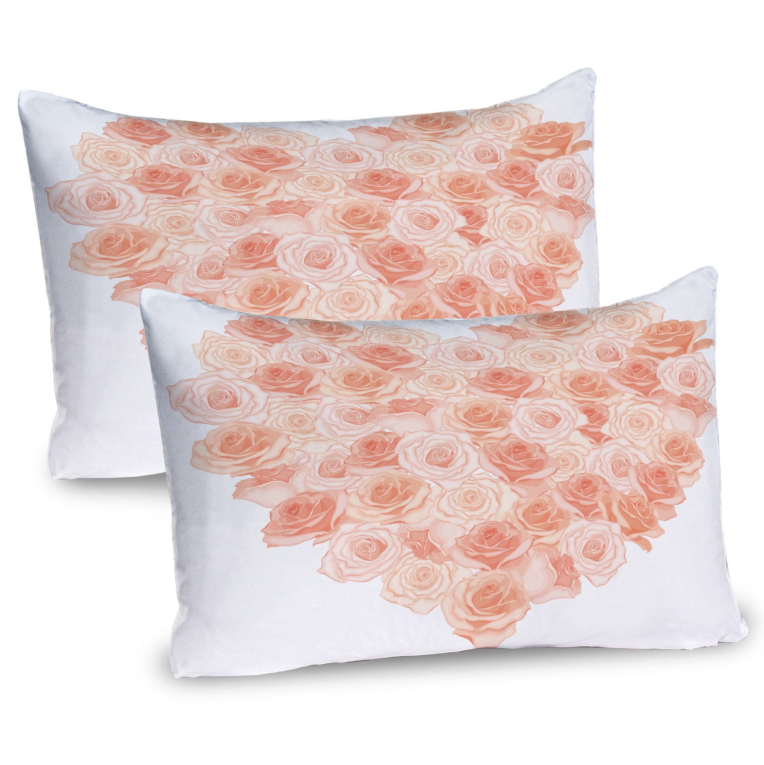 Salmon Peach Heart Blossoms Microfiber Pillow Sham Set