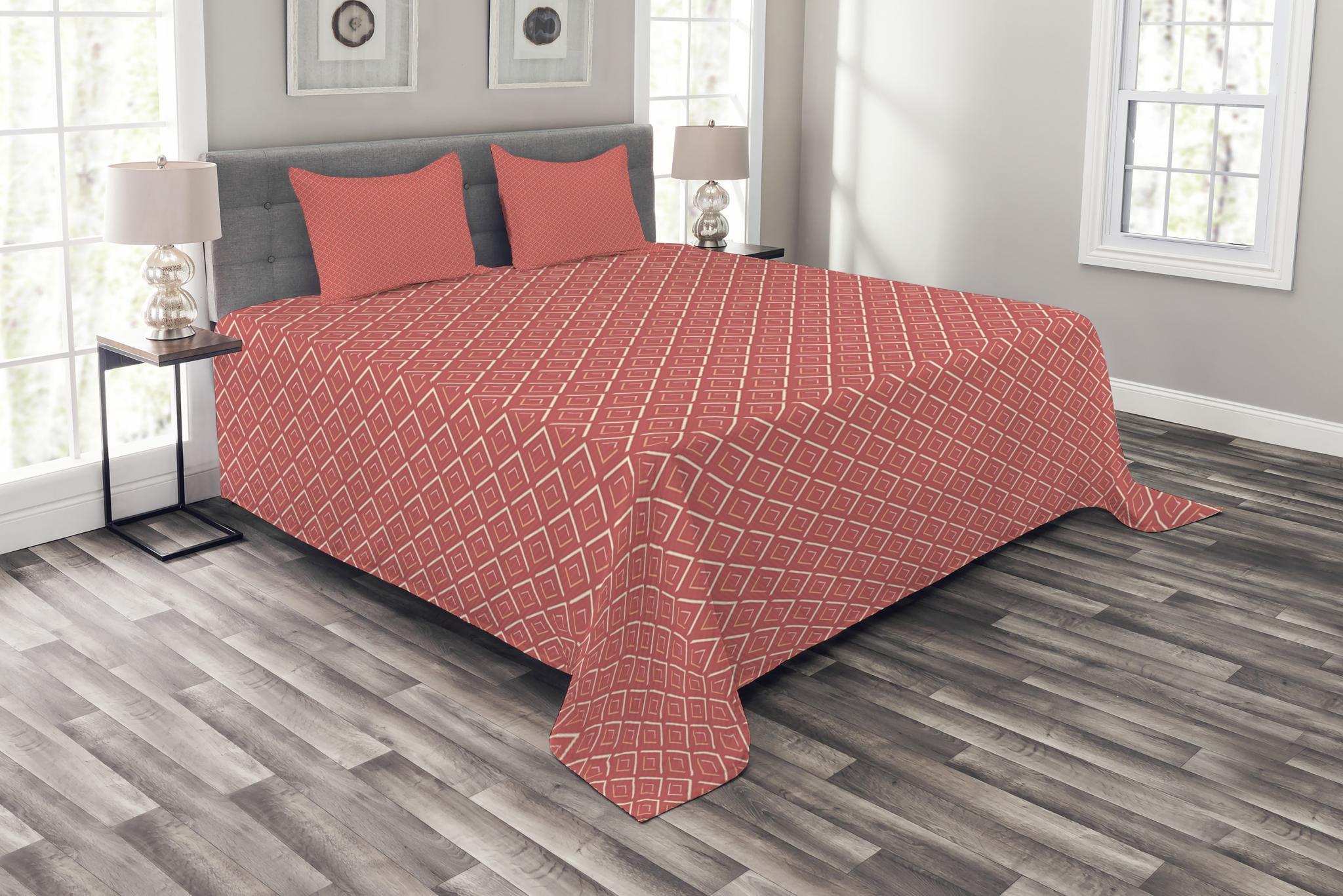 Ambesonne Ambesonne Peach Pink Bedspread Set Chevron Lines Tiles Coral Cream Salmon