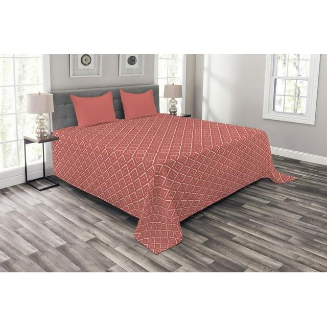 Ambesonne Ambesonne Peach Pink Bedspread Set Chevron Lines Tiles Coral Cream Salmon
