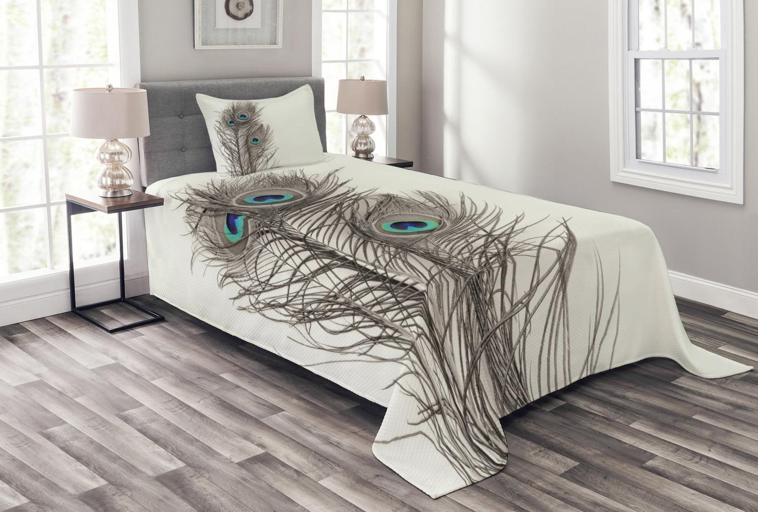 Ambesonne Peacock Bedspread Feathers of Exotic Bird