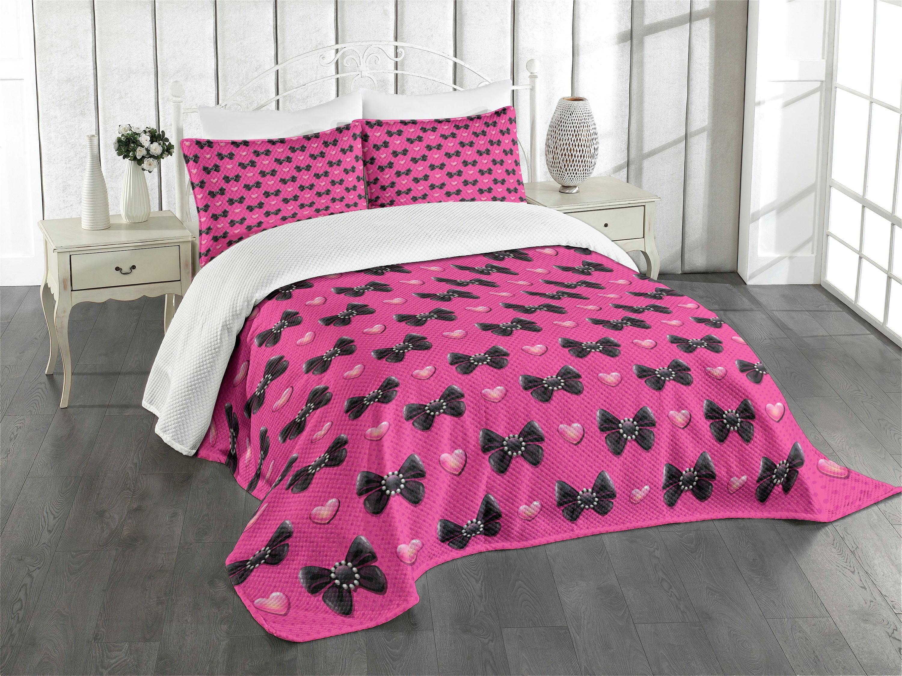 King Quilted White and Pink Bedspread Set with Pillow Shams