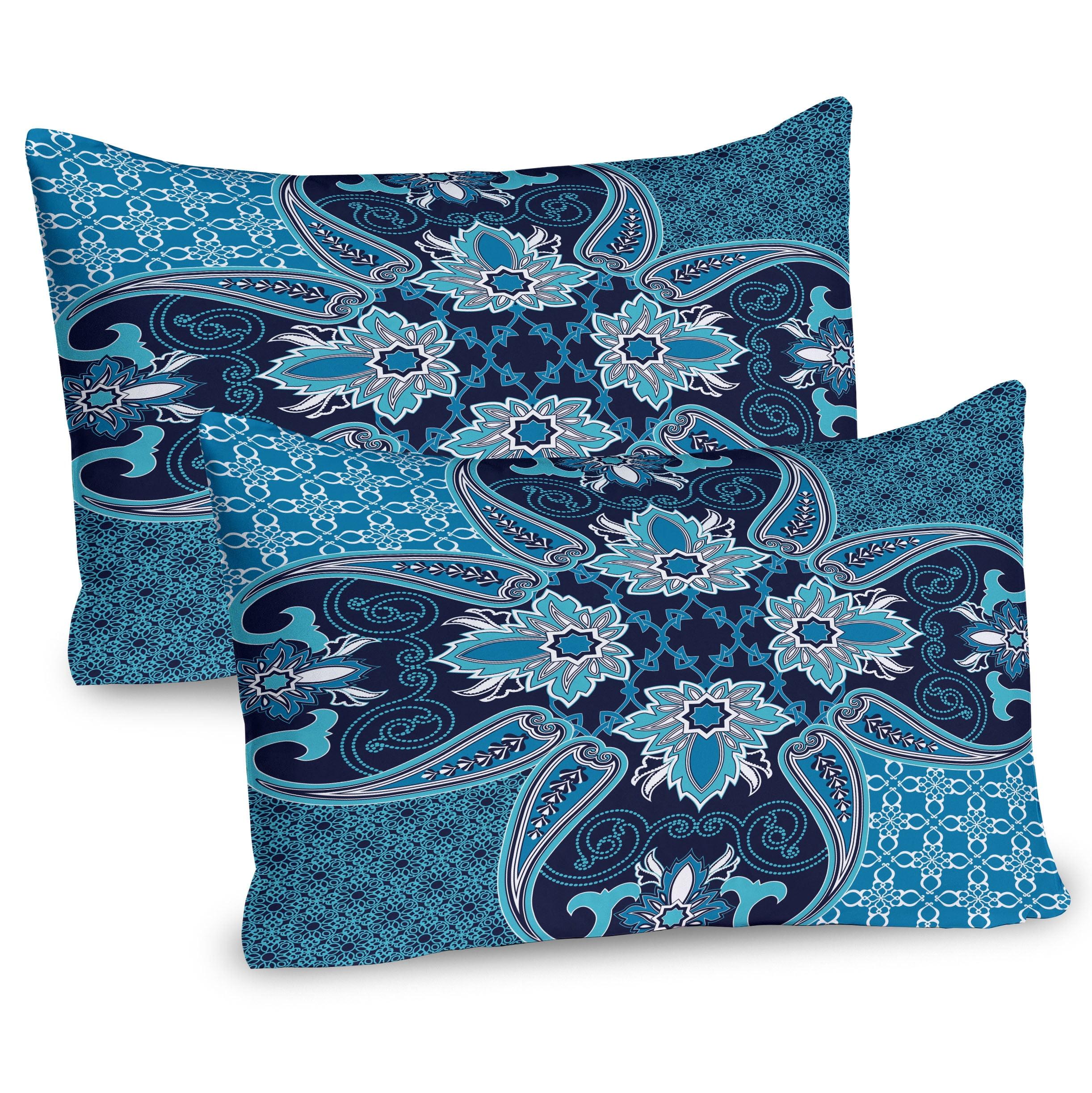 Indigo Sky Blue Moroccan Design Microfiber Pillow Shams