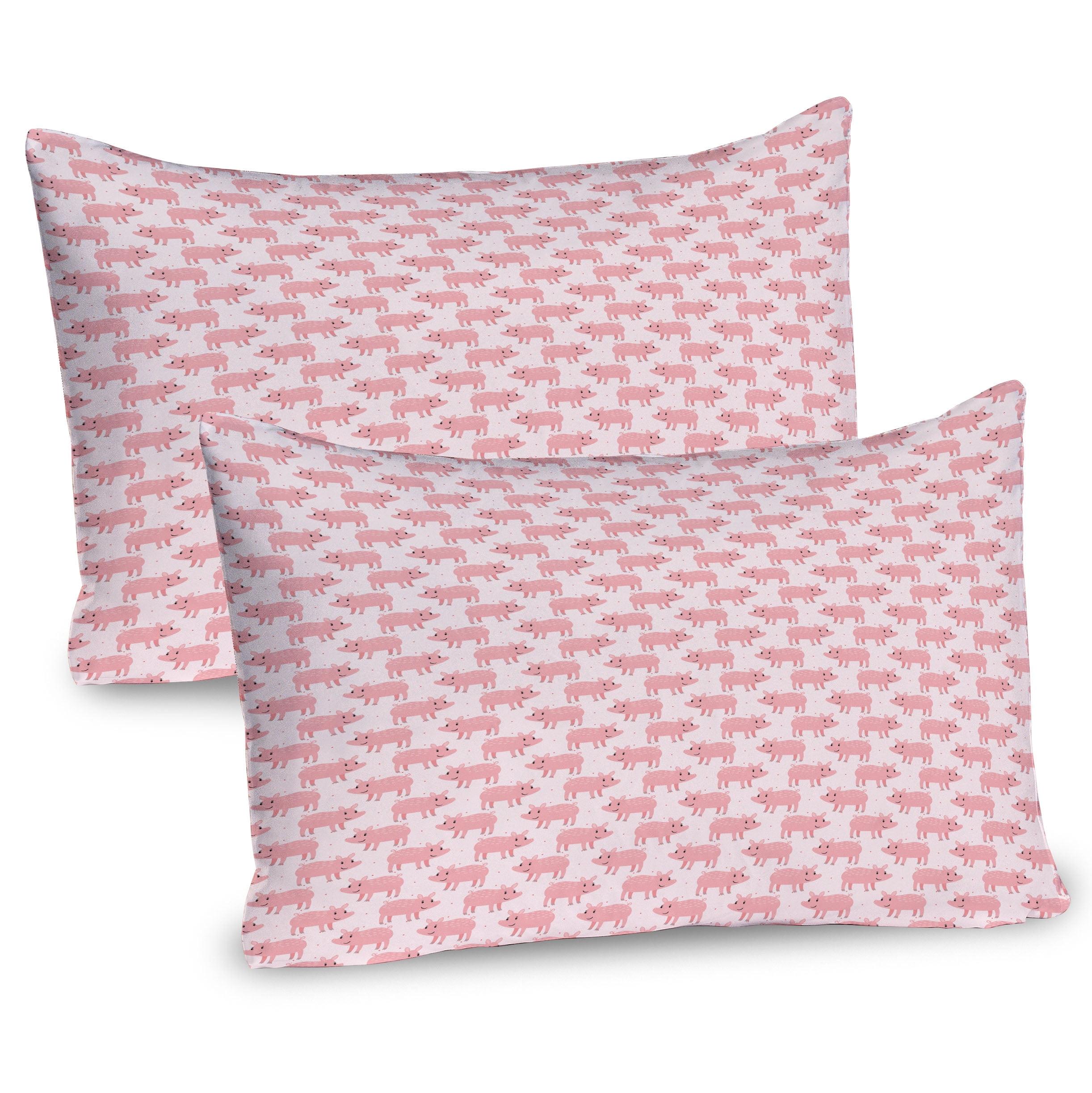 Ambesonne Pig Pillow Sham 2 Pack Funny Piglets Pastel Pattern Pale Pink and Rose