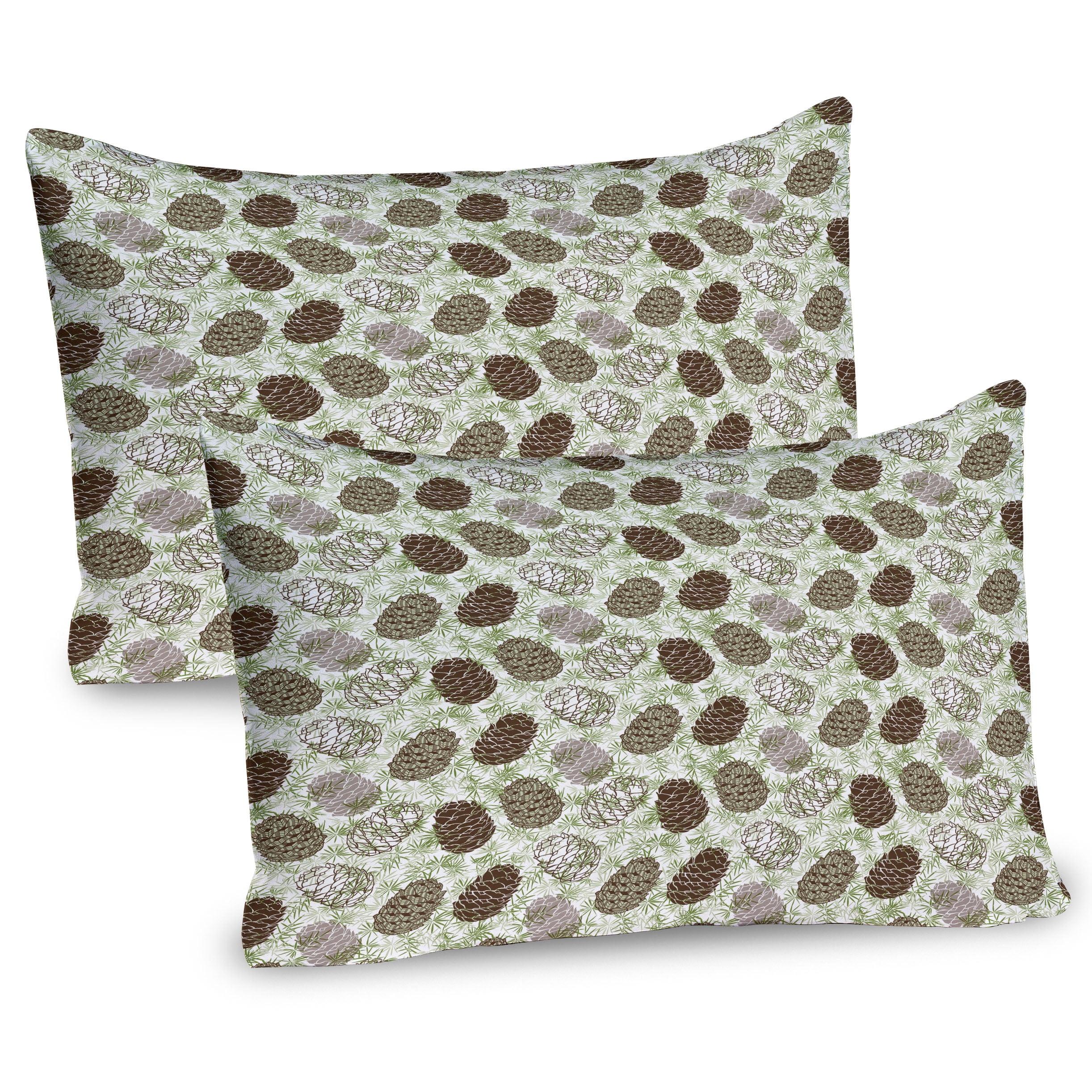 Ambesonne Pine Cone Pillow Sham 2 Pack Greenland Foliage Forest Fern Green Brown Taupe