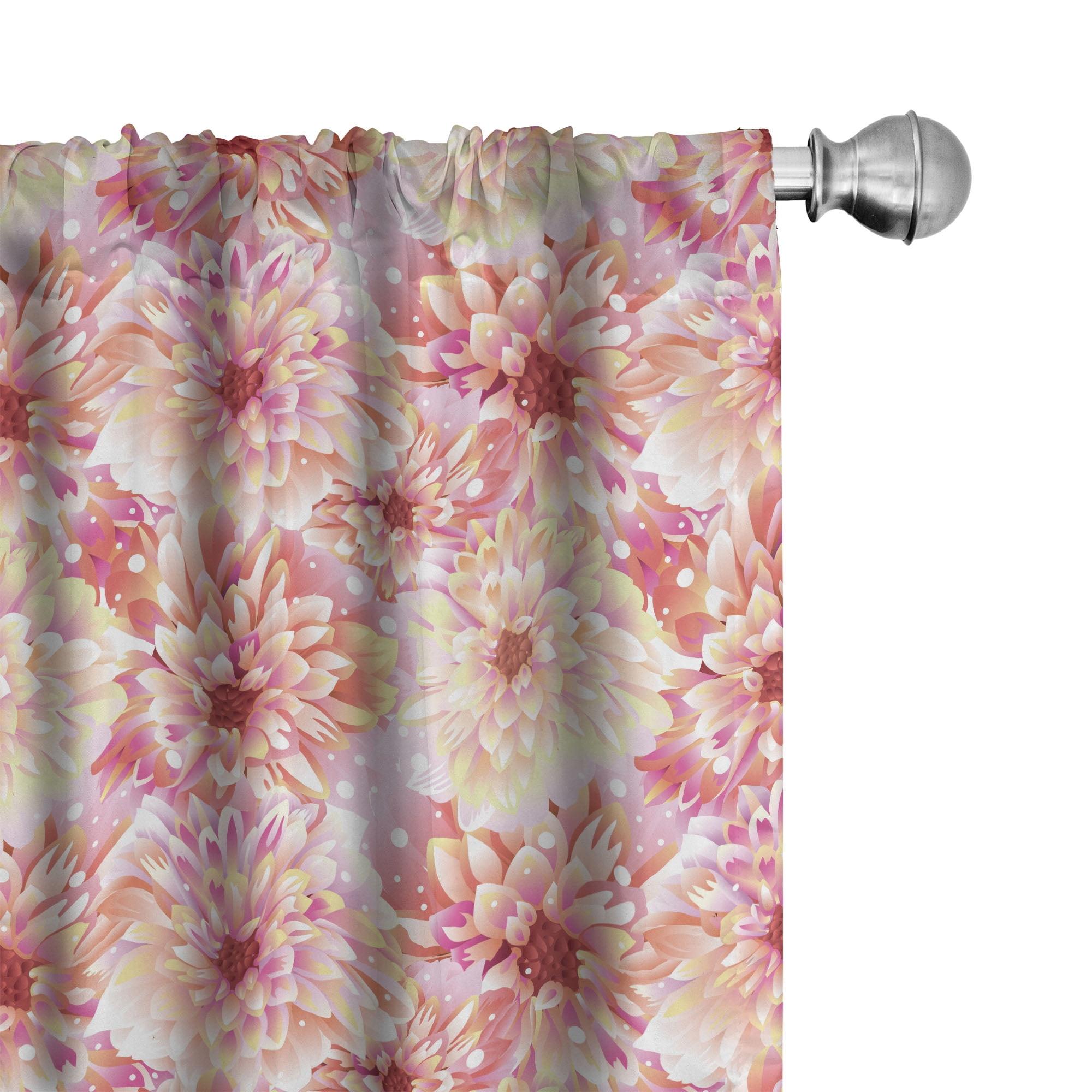 Dahlia Flower Semi-Sheer Rod Pocket Curtain Panels (Set of 2)