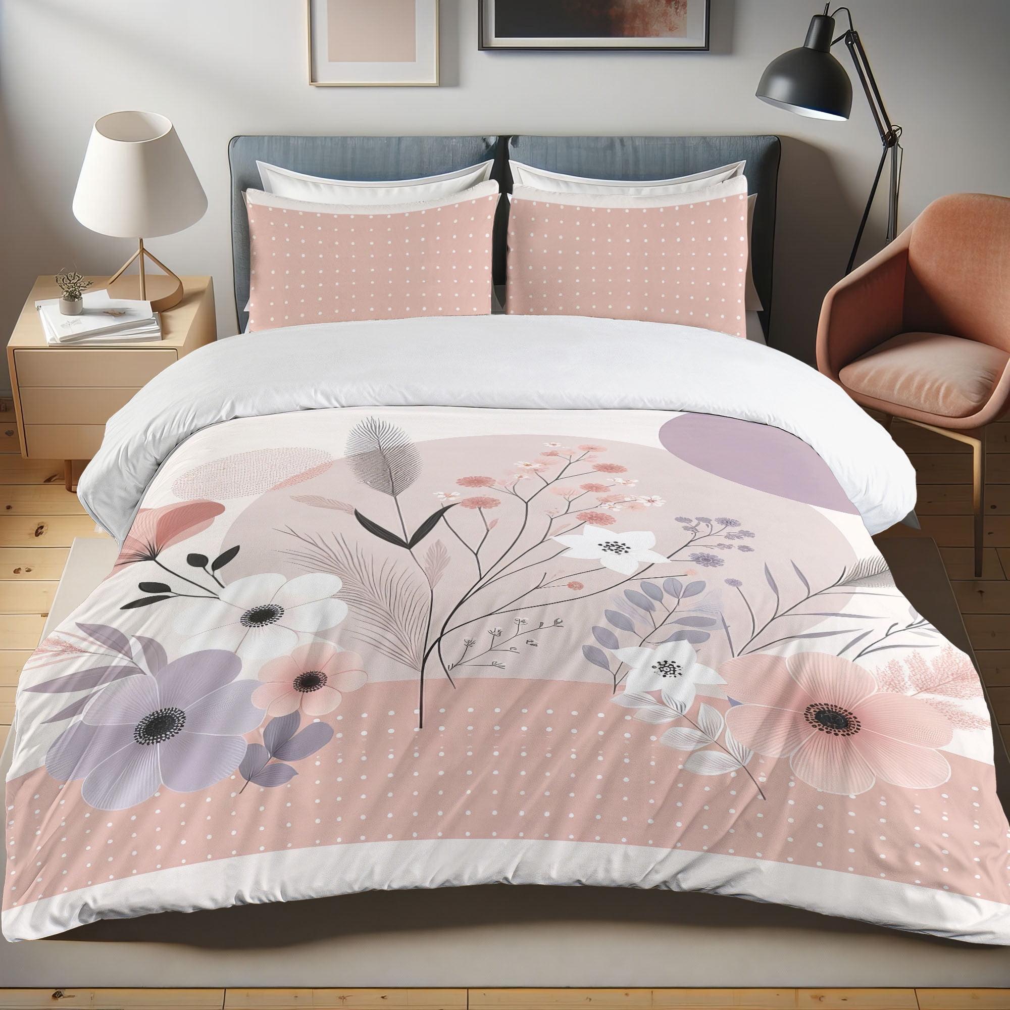 Mauve and Blush Floral California King Duvet Cover Set