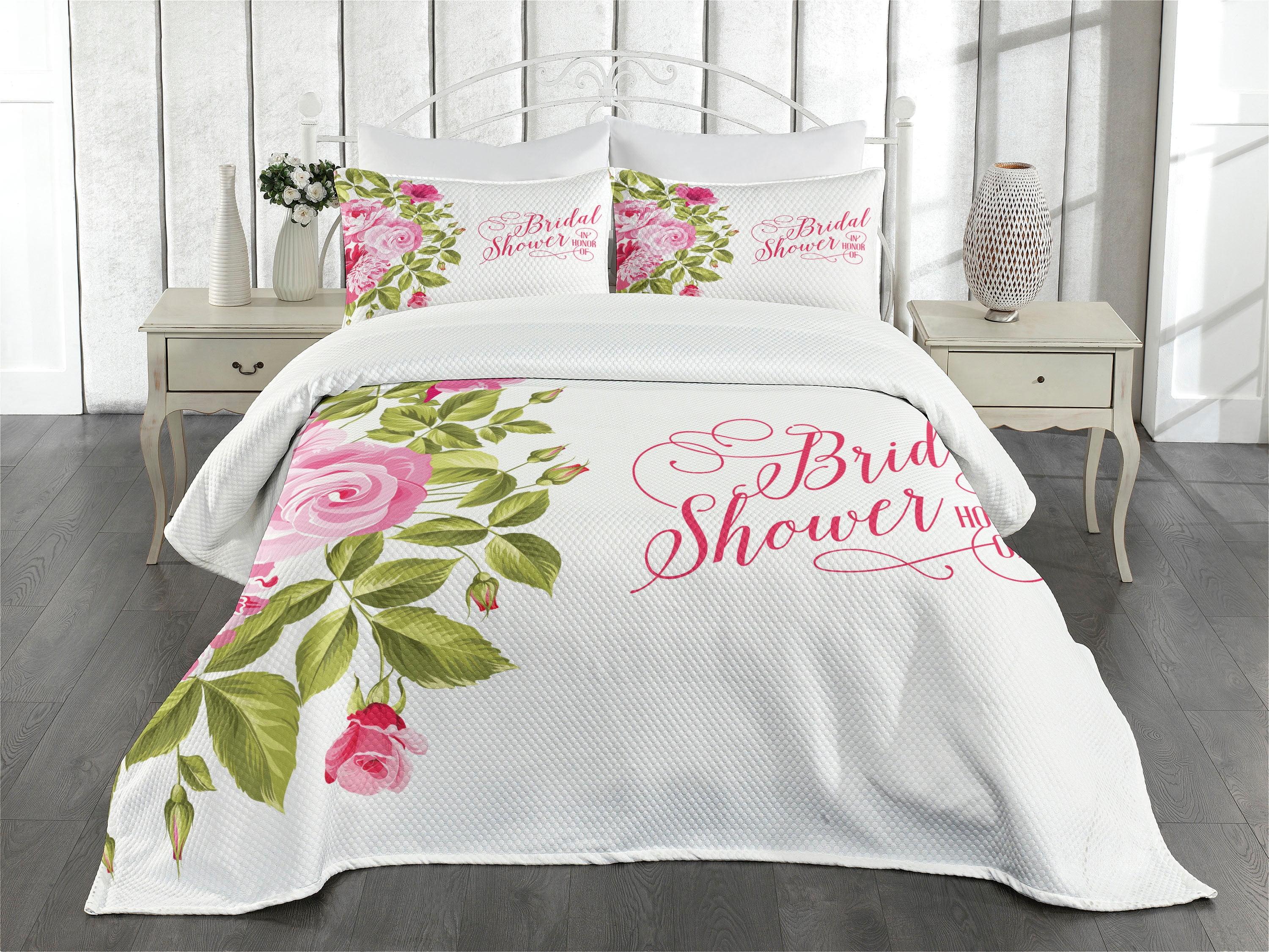 Queen Pink Floral Polyester Quilted Bedspread Set