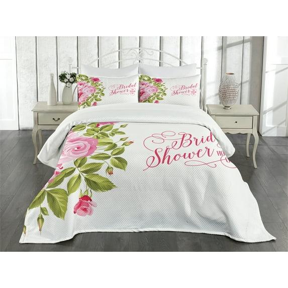 Ambesonne Ambesonne Pink Bedspread Set 3 Pcs Bride Shabby Flowers Queen Pale Pink Hot Pink