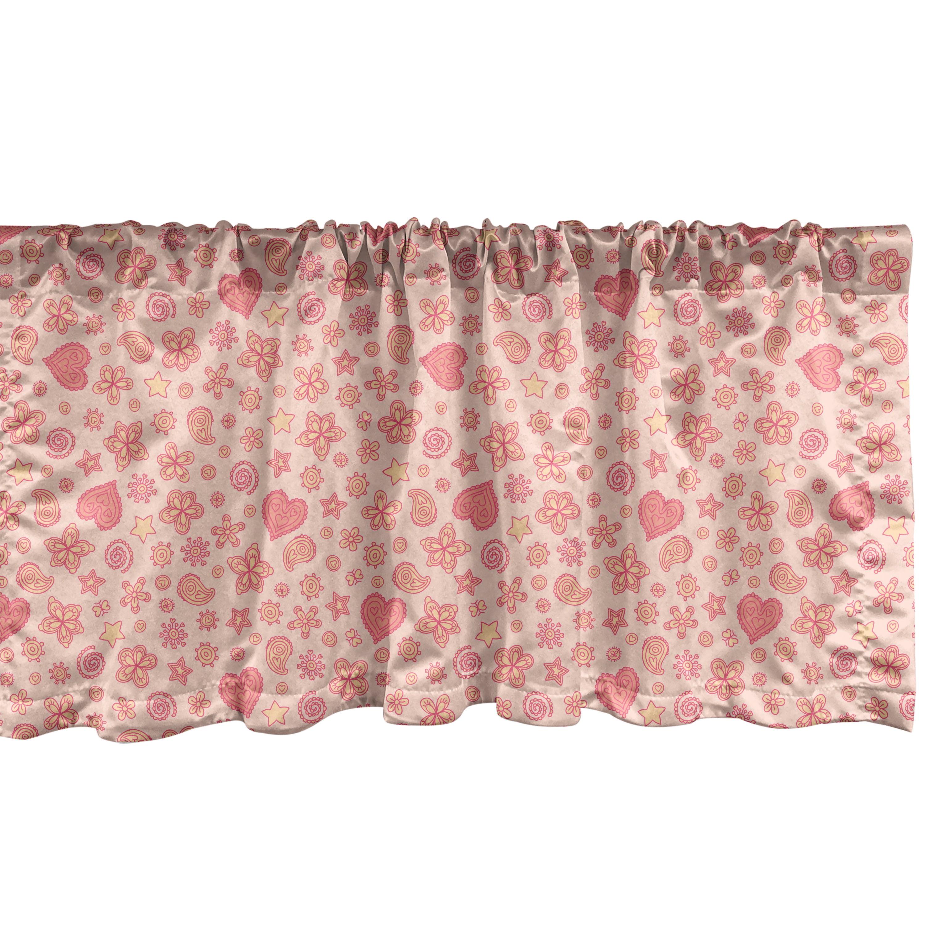 Ambesonne Spring Valance Pack of 2 Floral Hearts for Valentine White Pale Fuchsia