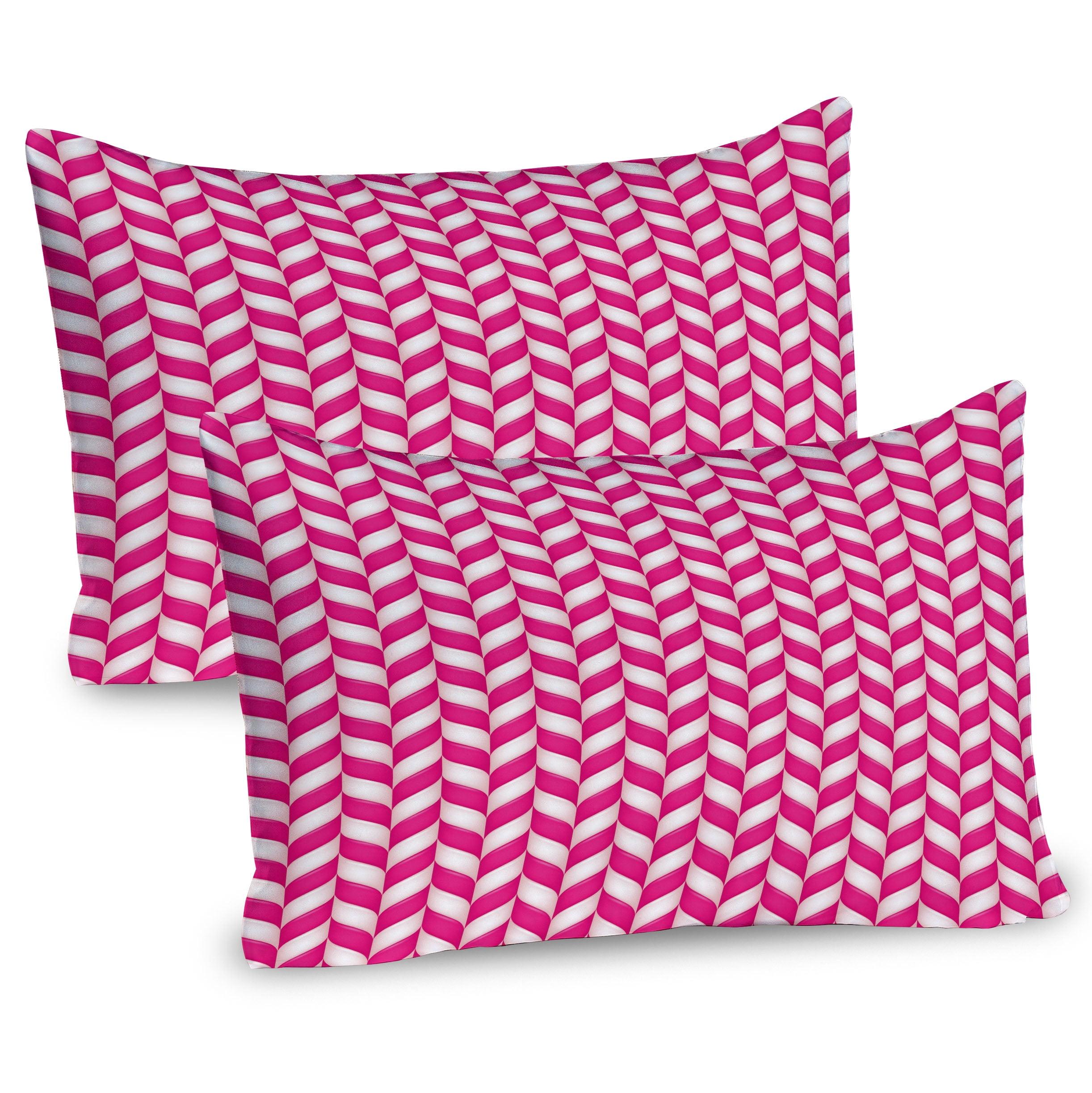 Ambesonne Pink White Pillow Sham 2 Pack Vibrant Wavy Lines Magenta White