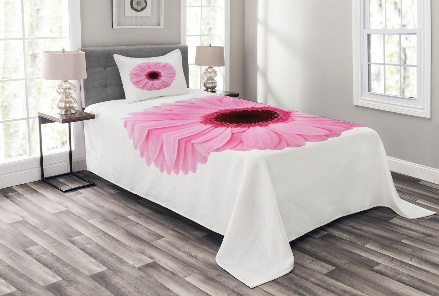 Pink and White Gerber Daisy Twin Bedspread Set