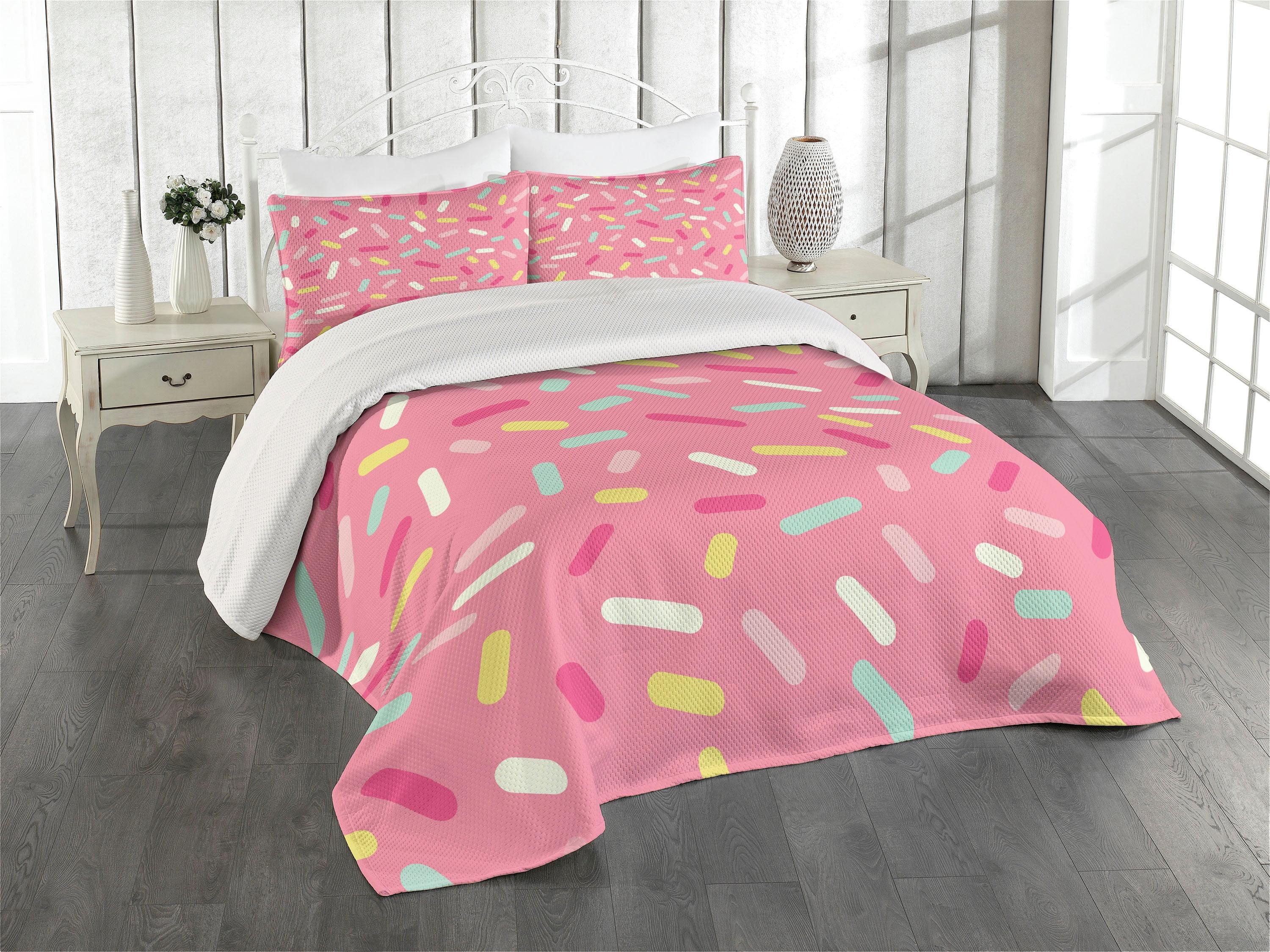 Ambesonne Ambesonne Pink and White Bedspread Set Donut Sprinkles Multicolor